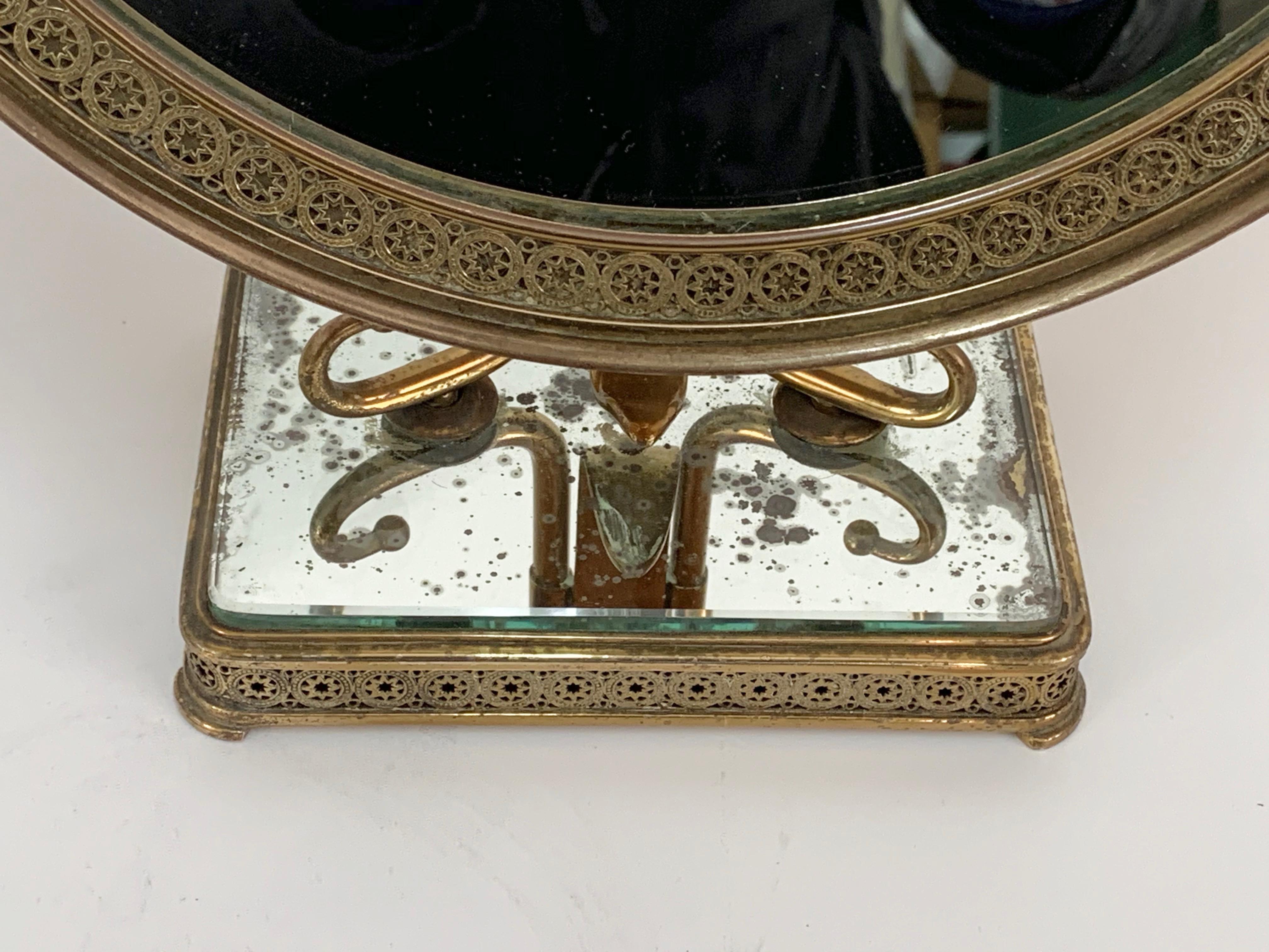 Neoclassical Adjustable Brass and Wood Italian Vanity Table Mirror, 1950s In Good Condition In Roma, IT