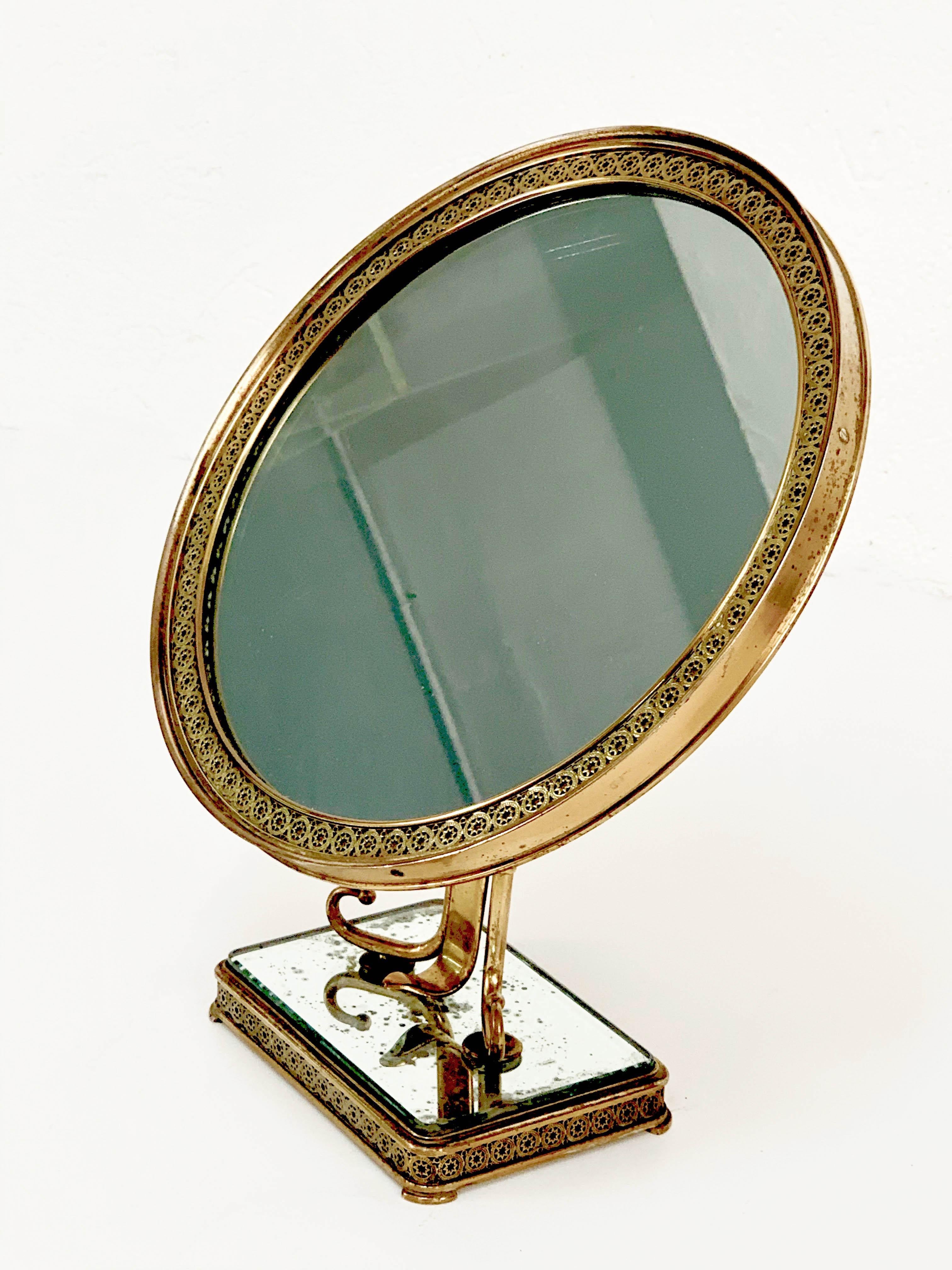 Neoclassical Adjustable Brass and Wood Italian Vanity Table Mirror, 1950s 2