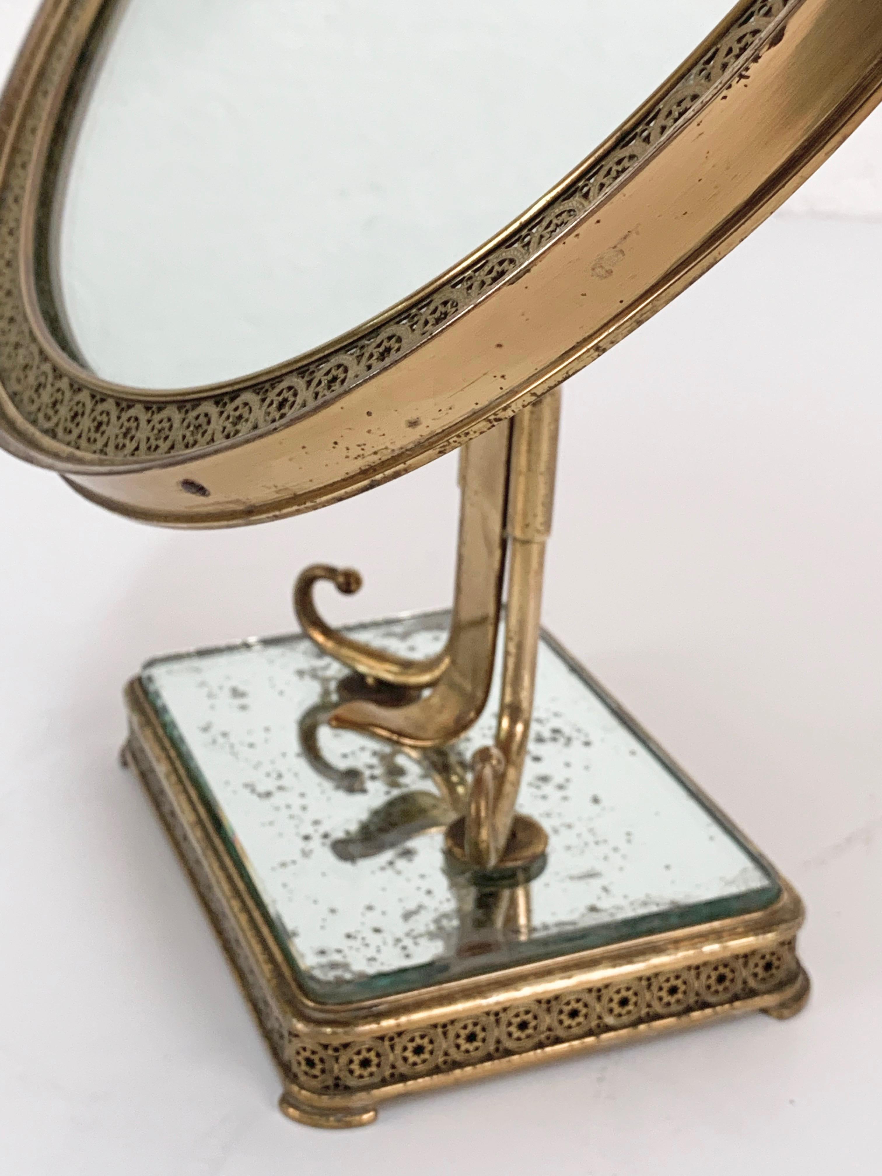 Neoclassical Adjustable Brass and Wood Italian Vanity Table Mirror, 1950s 4
