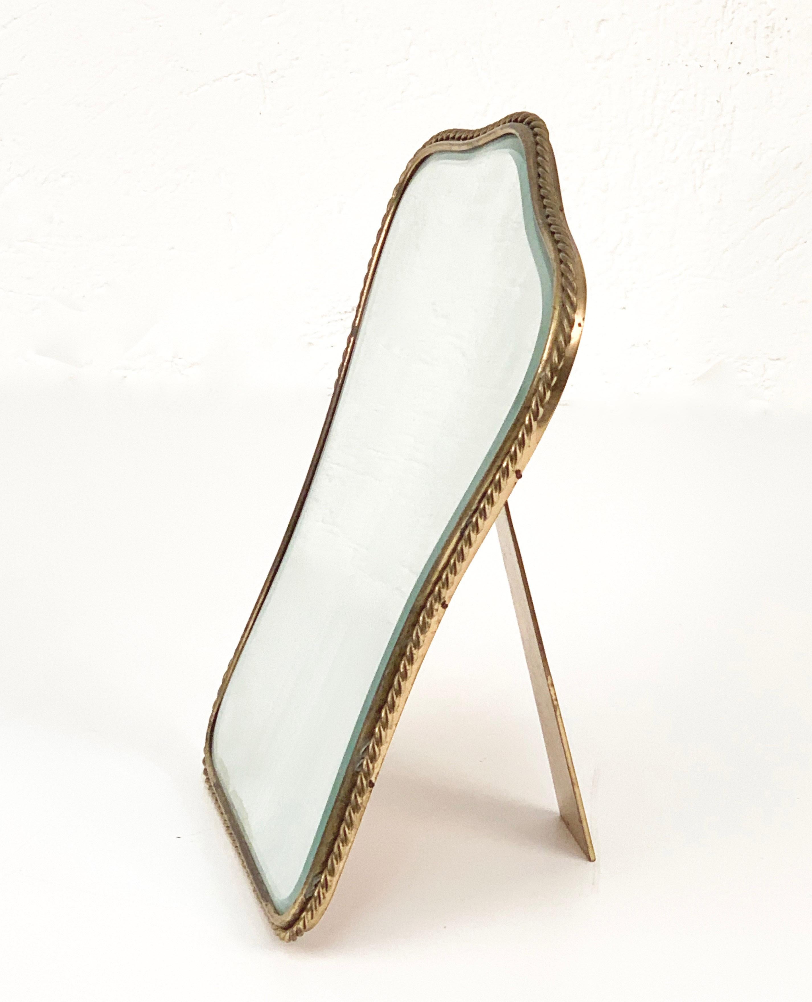 Neoclassical Adjustable Brass and Wood Vanity Italian Table Mirror, 1950s 8