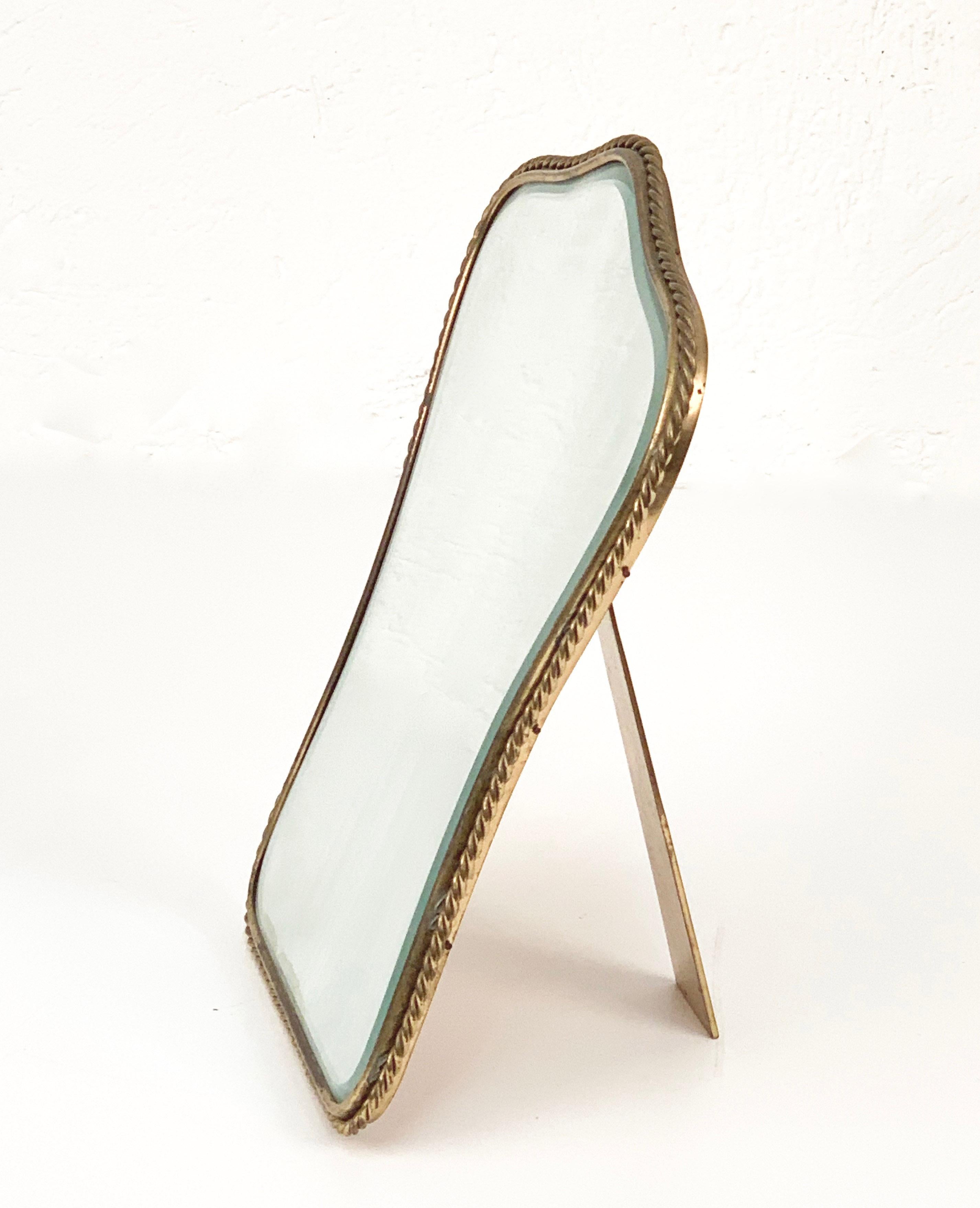 Neoclassical Adjustable Brass and Wood Vanity Italian Table Mirror, 1950s 9