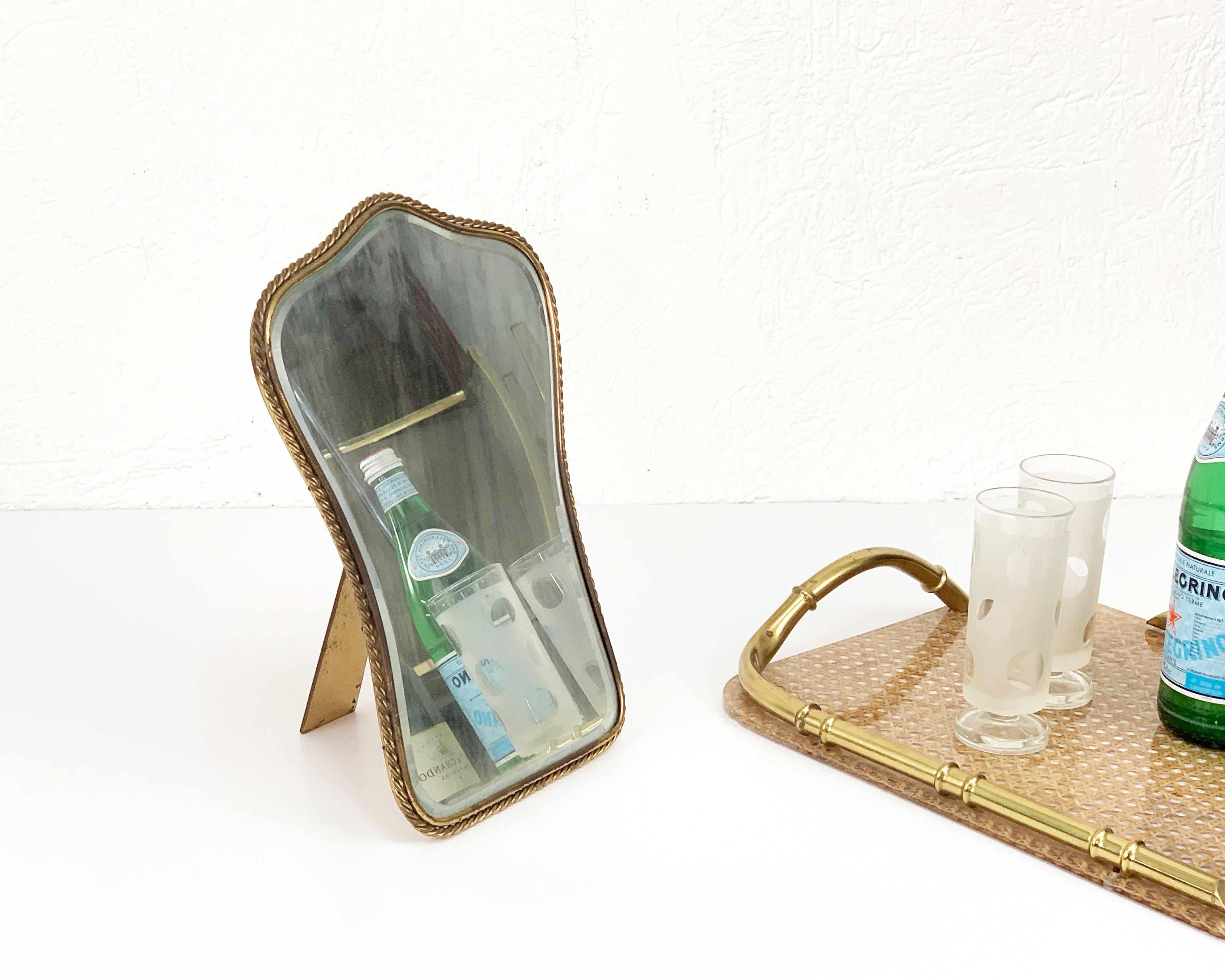 Neoclassical Adjustable Brass and Wood Vanity Italian Table Mirror, 1950s 1