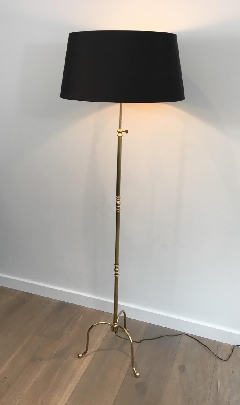 Neoclassical Adjustable Brass Floor Lamp with Black Shade Gold Inside, French 3