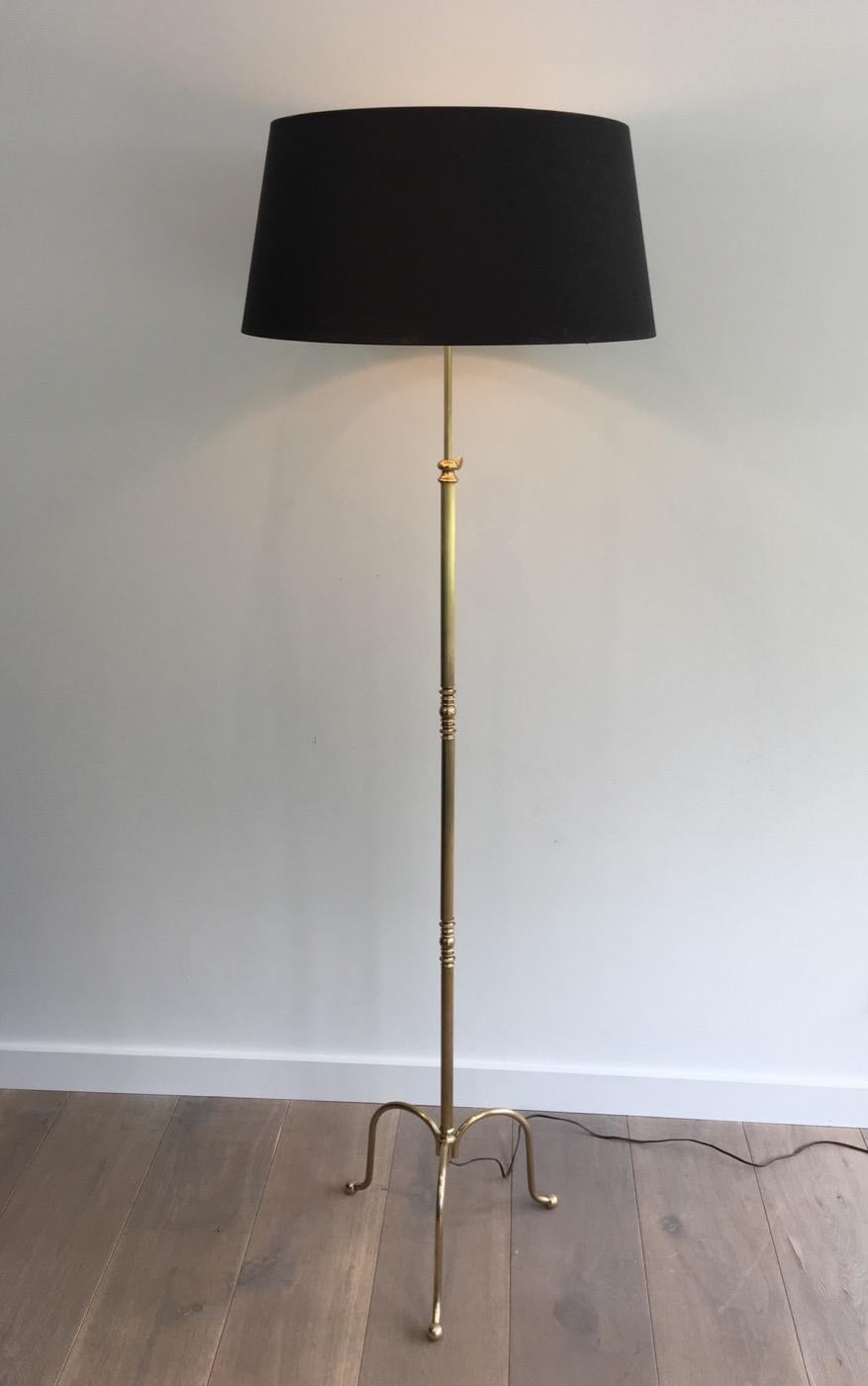 Neoclassical Adjustable Brass Floor Lamp with Black Shade Gold Inside, French 4