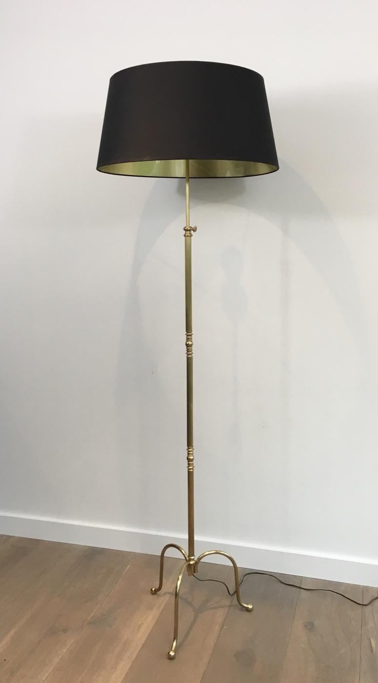 Neoclassical Adjustable Brass Floor Lamp with Black Shade Gold Inside, French 5