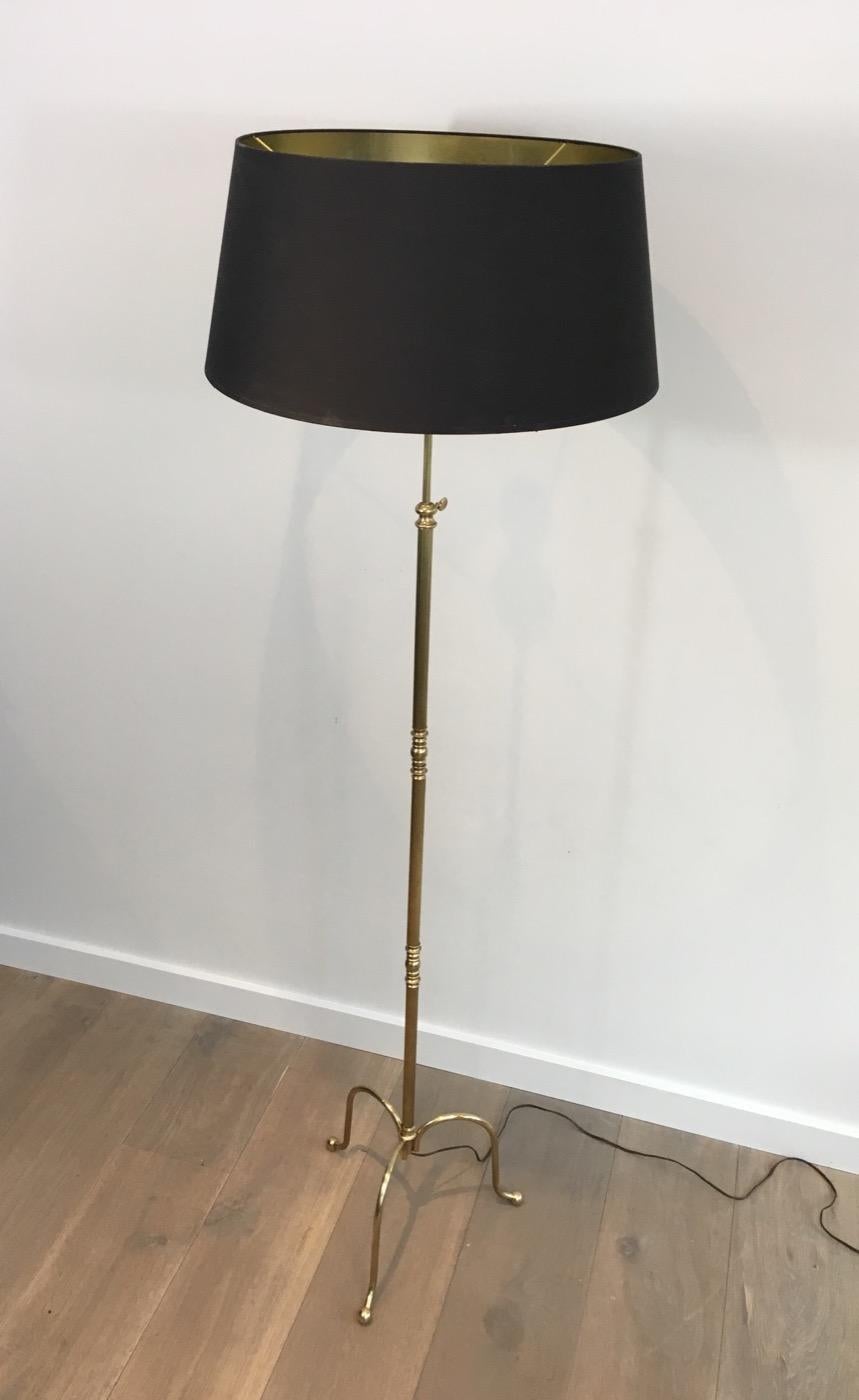 Neoclassical Adjustable Brass Floor Lamp with Black Shade Gold Inside, French 6