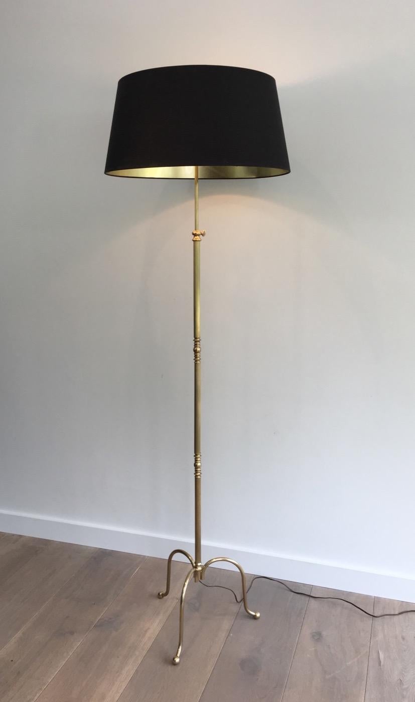 Neoclassical Adjustable Brass Floor Lamp with Black Shade Gold Inside, French (Neoklassisch)