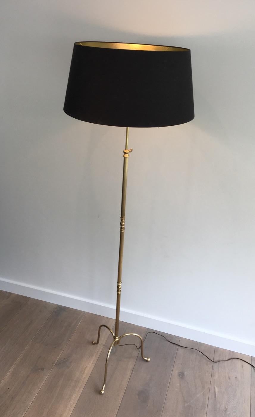 Neoclassical Adjustable Brass Floor Lamp with Black Shade Gold Inside, French (Französisch)