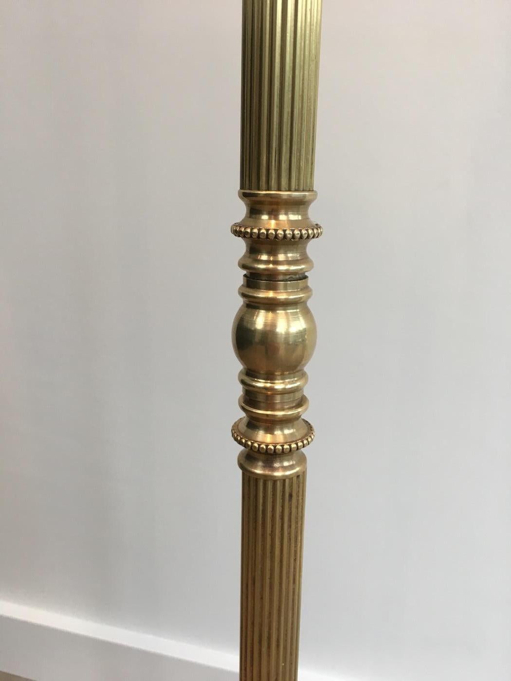 Neoclassical Adjustable Brass Floor Lamp with Black Shade Gold Inside, French (Messing)