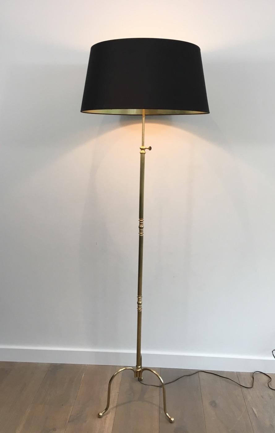 Neoclassical Adjustable Brass Floor Lamp with Black Shade Gold Inside, French 2