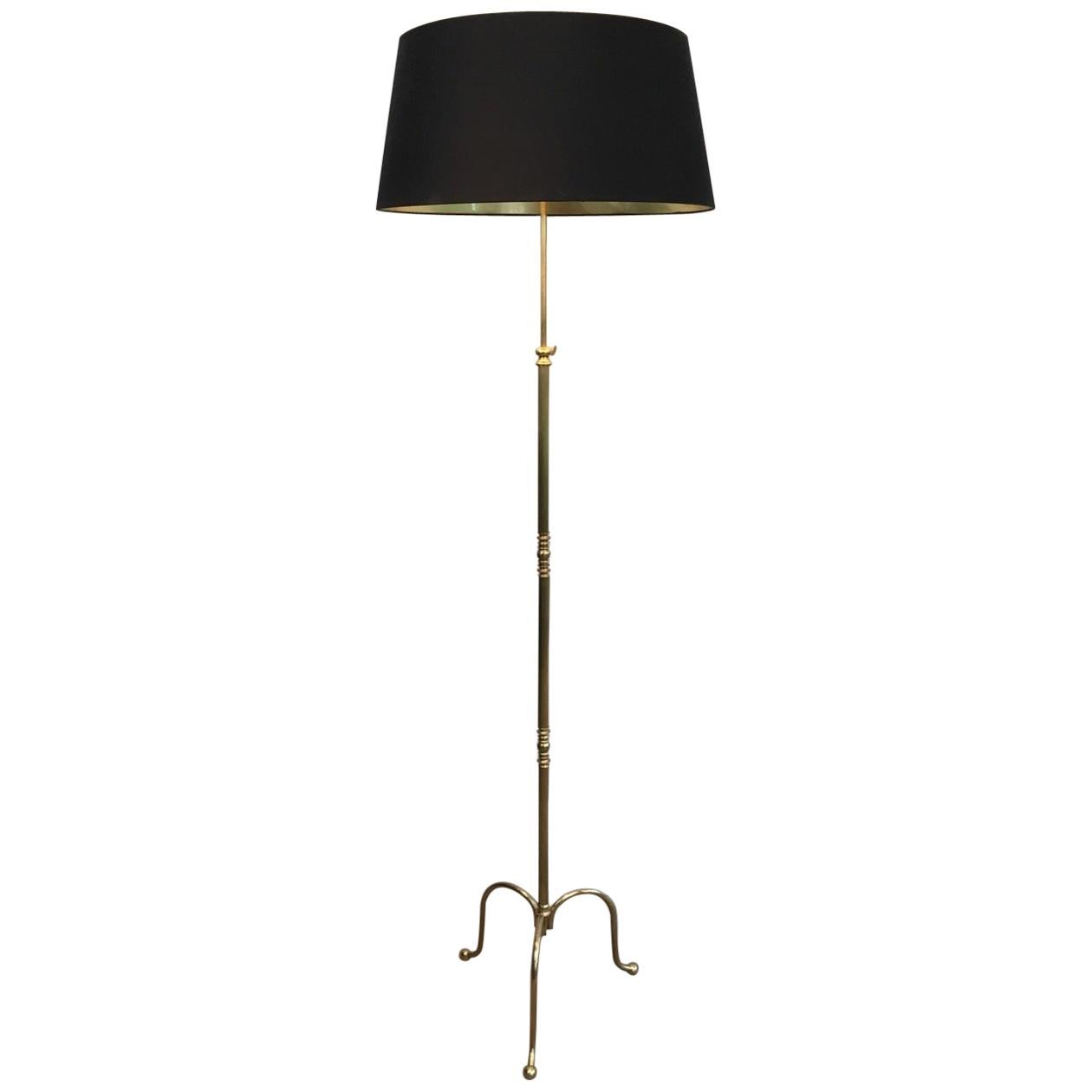 Neoclassical Adjustable Brass Floor Lamp with Black Shade Gold Inside, French