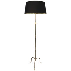 Neoclassical Adjustable Brass Floor Lamp with Black Shade Gold Inside, French