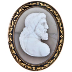 Antique Neoclassical Agate Cameo in Gold Frame, 19th Century