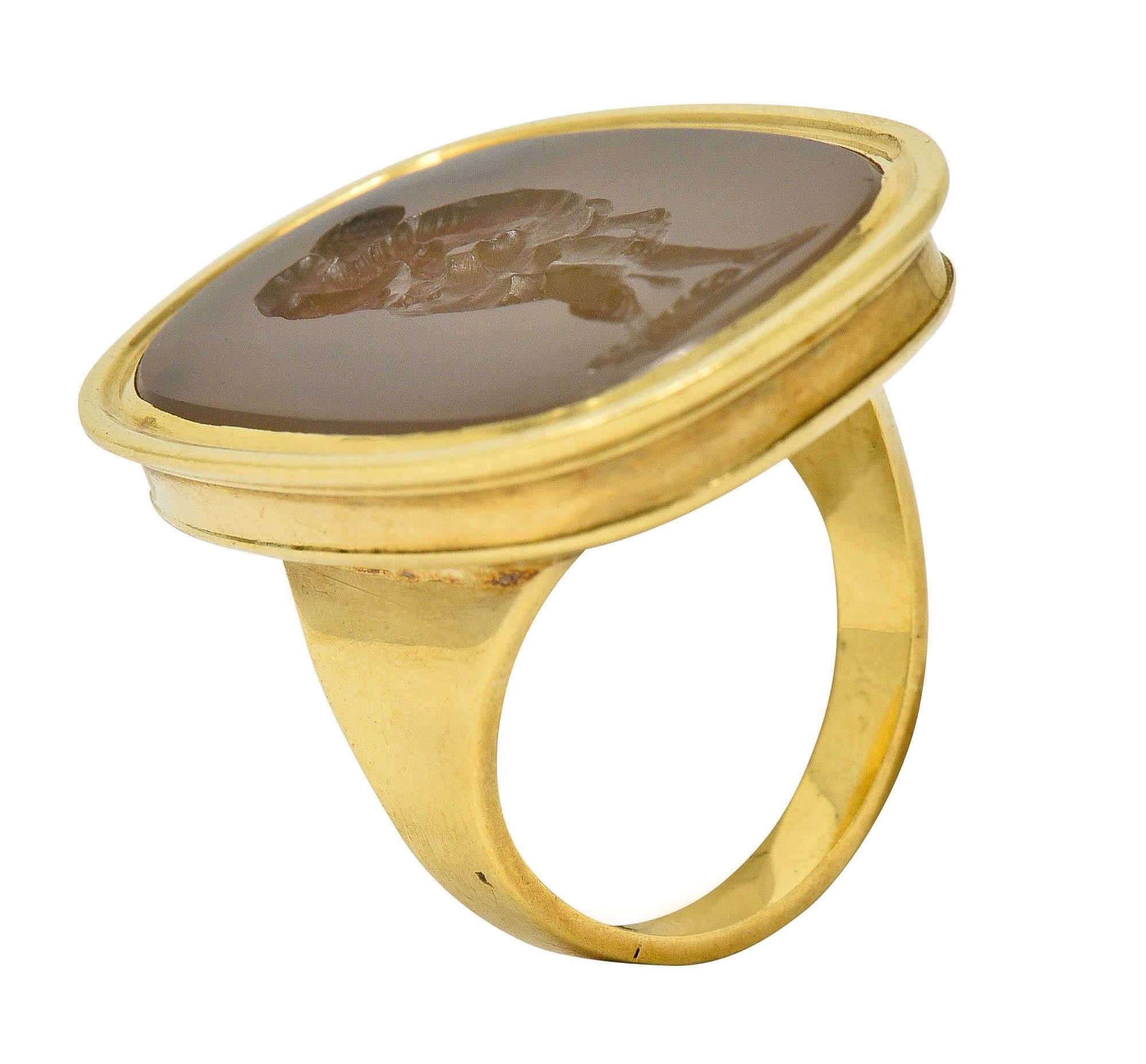 Neoclassical Agate Intaglio 18 Karat Gold Hercules Nemean Lion Signet Ring 3