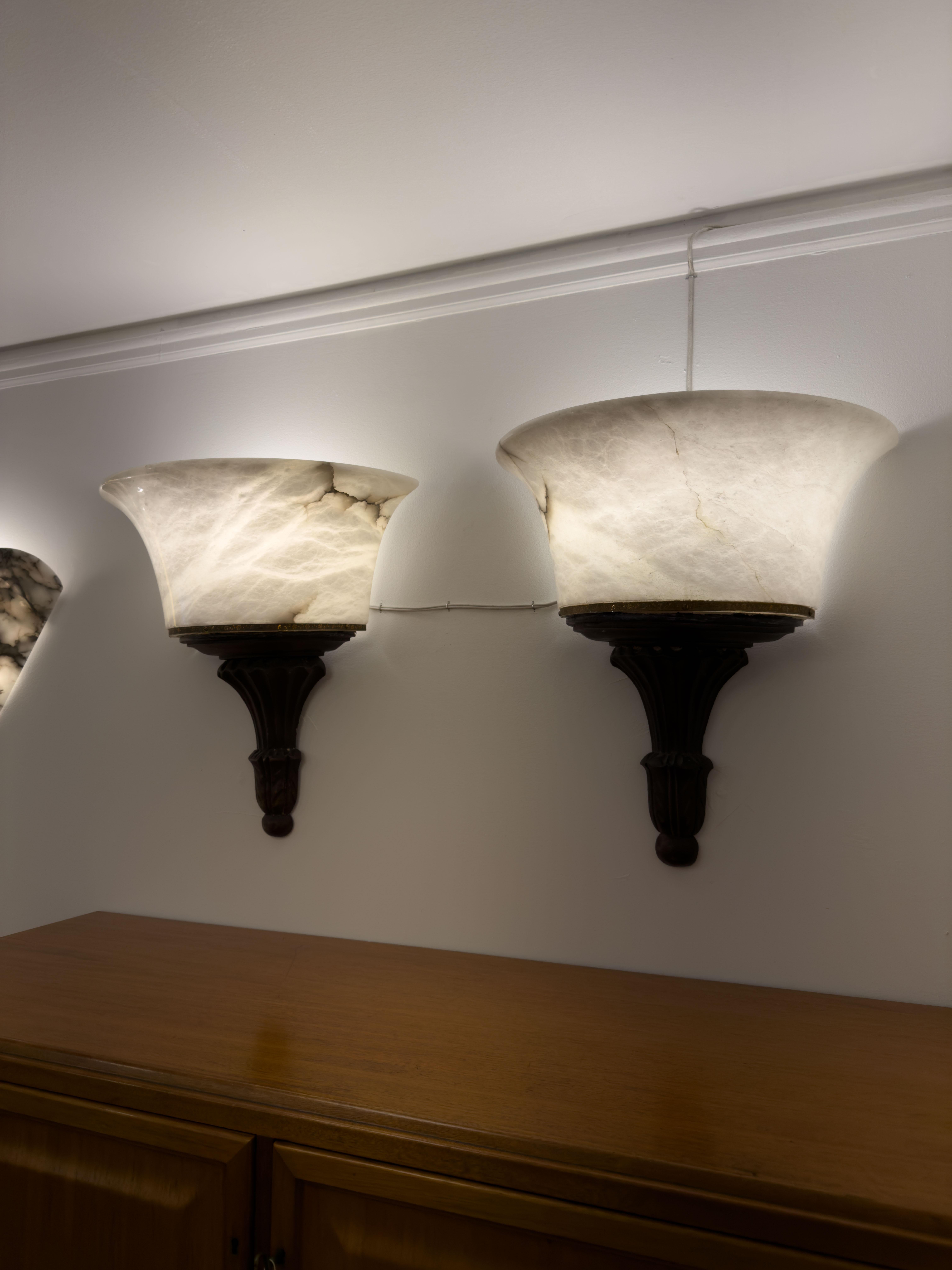 Neoclassical Revival Neoclassical Alabaster and Wood Torches For Sale