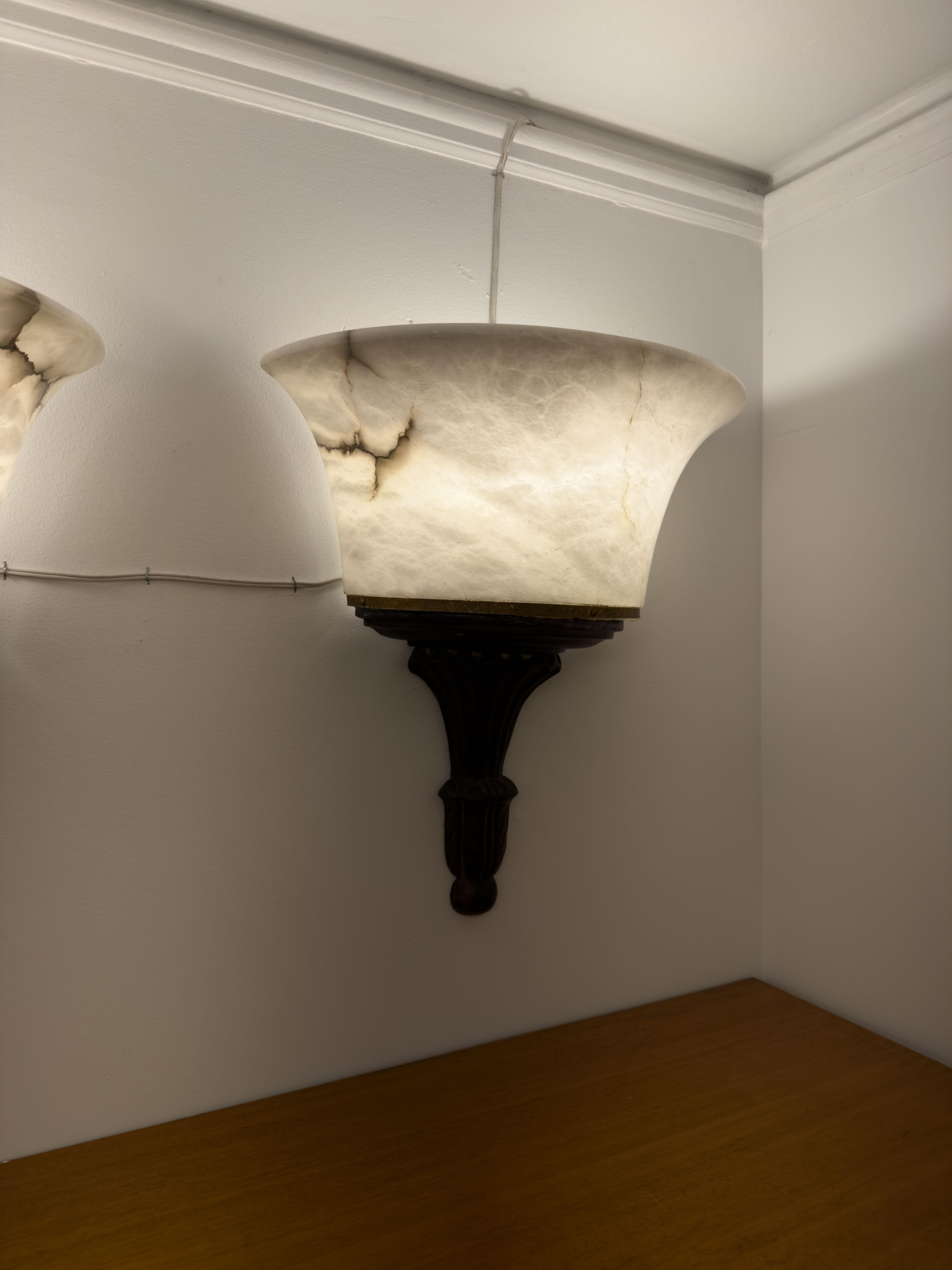 Swedish Neoclassical Alabaster and Wood Torches For Sale