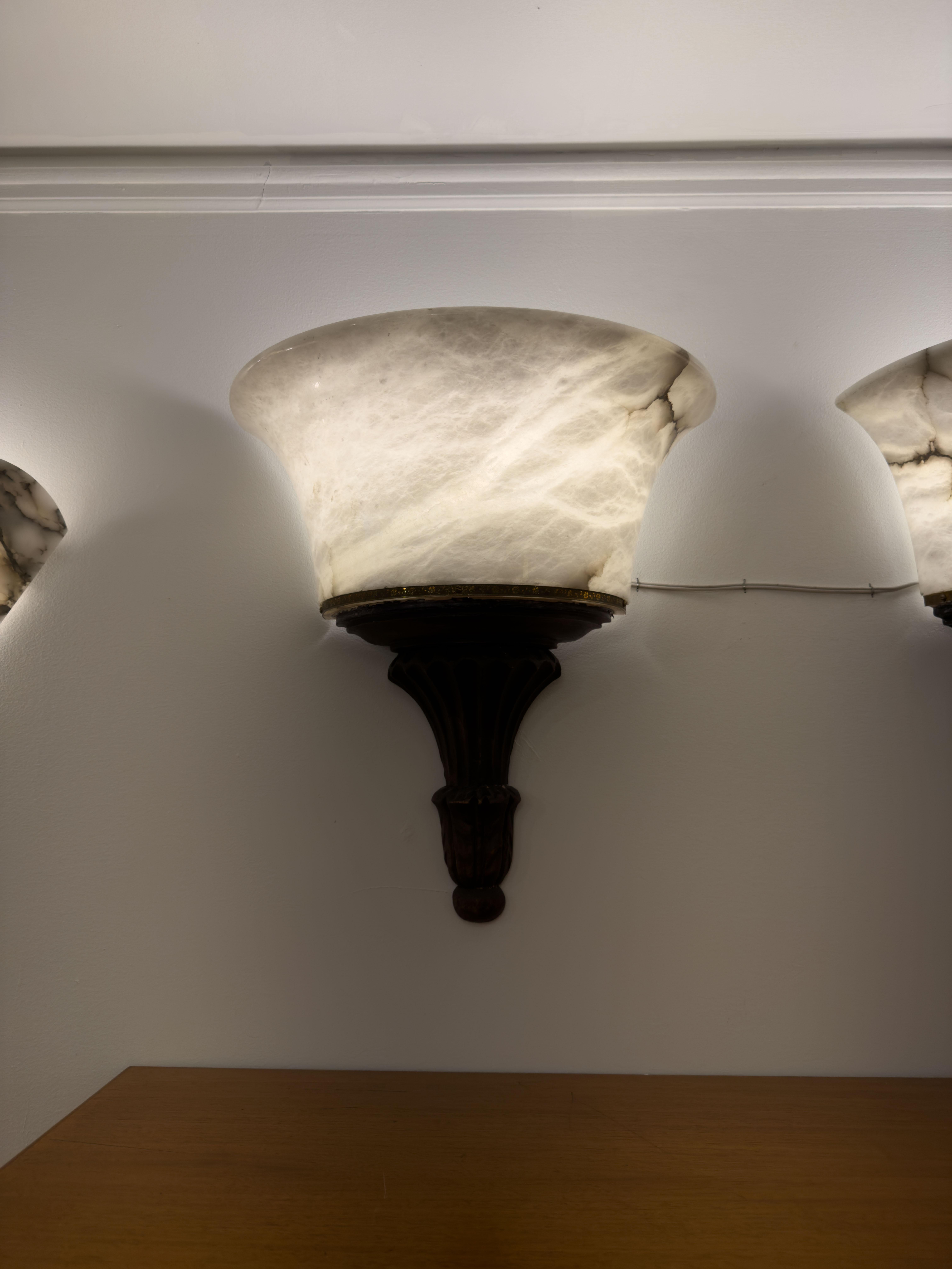 Neoclassical Alabaster and Wood Torches In Good Condition For Sale In New York, NY