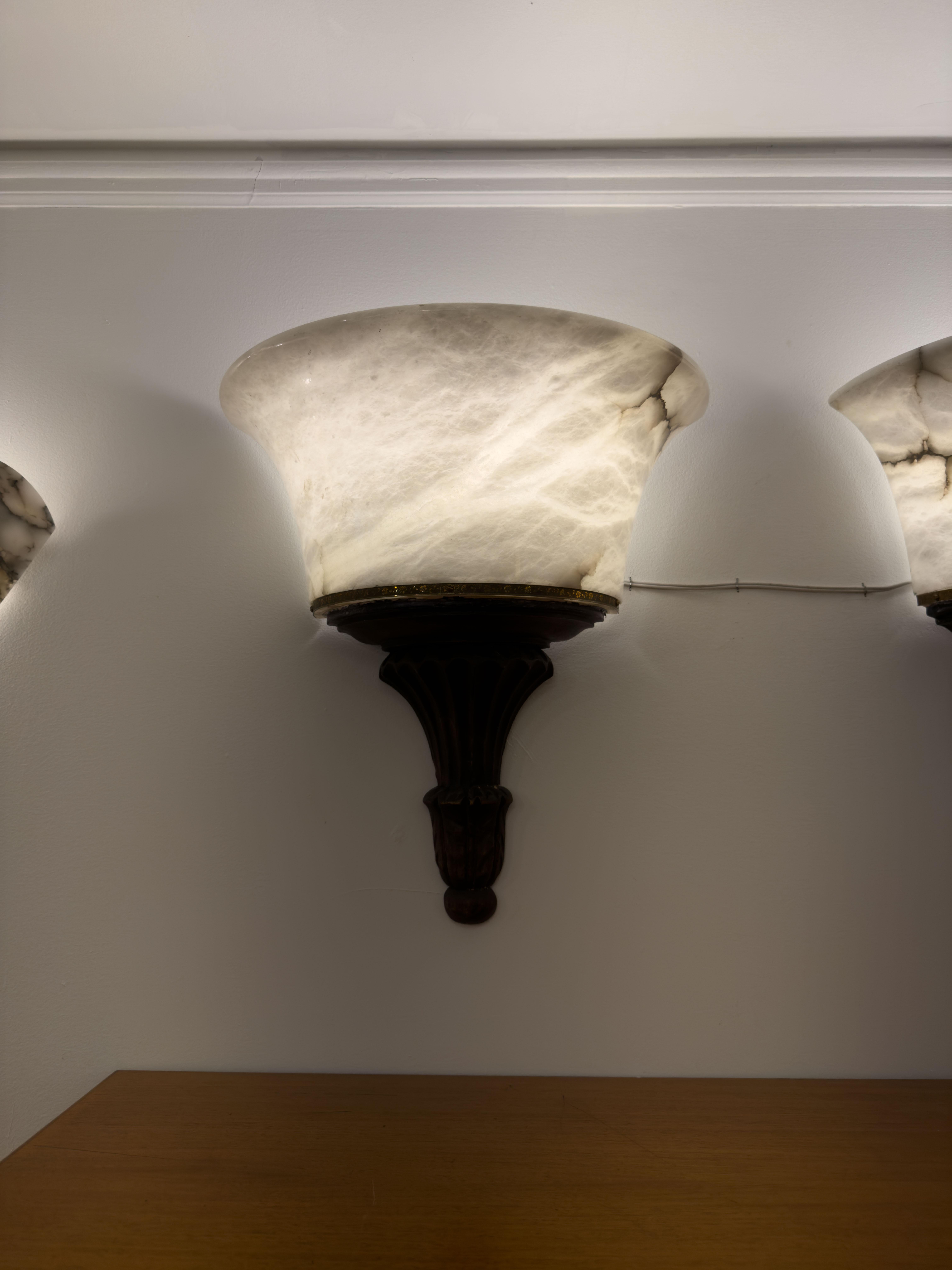 20th Century Neoclassical Alabaster and Wood Torches For Sale