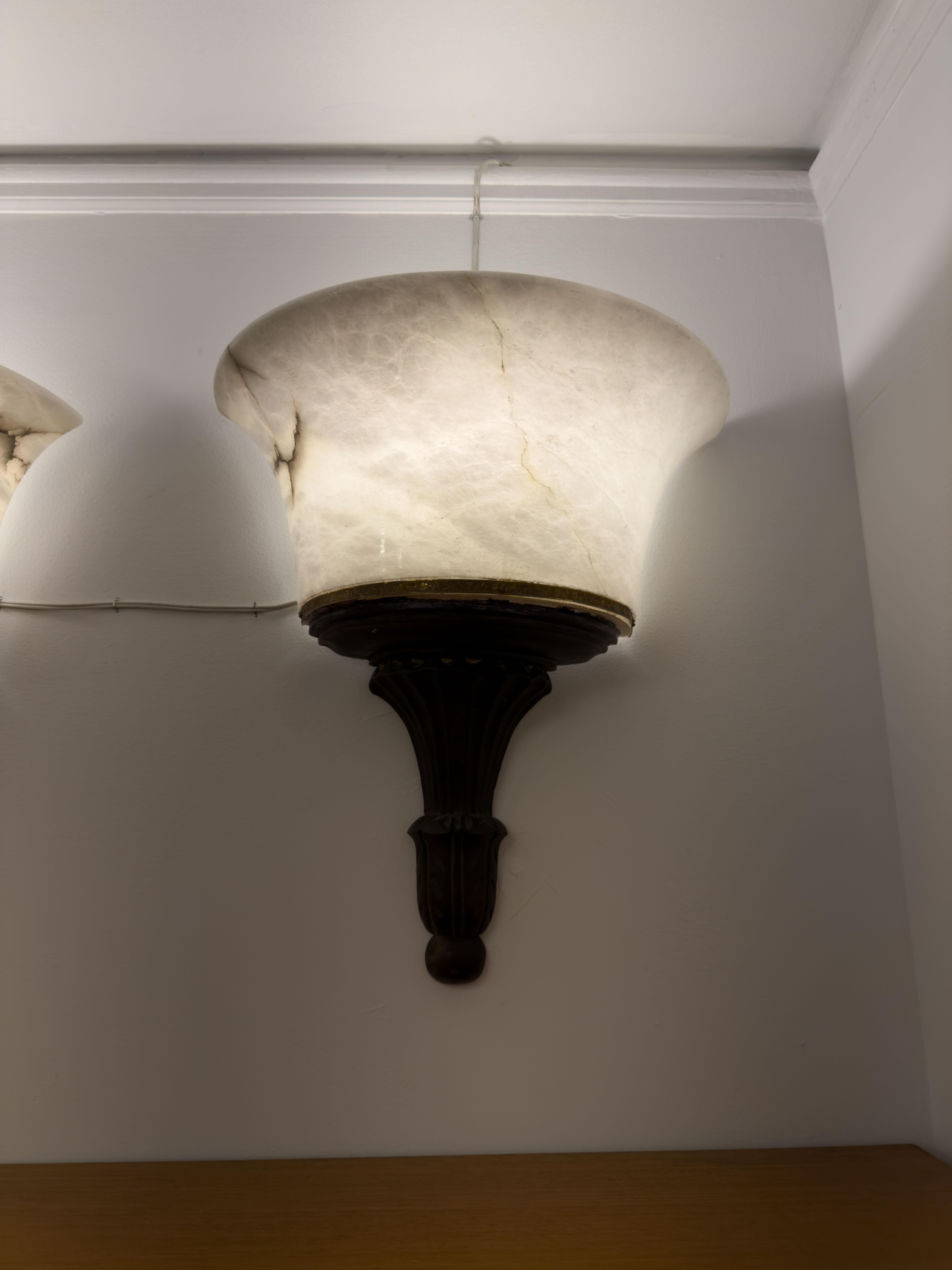 Neoclassical Alabaster and Wood Torches For Sale 1