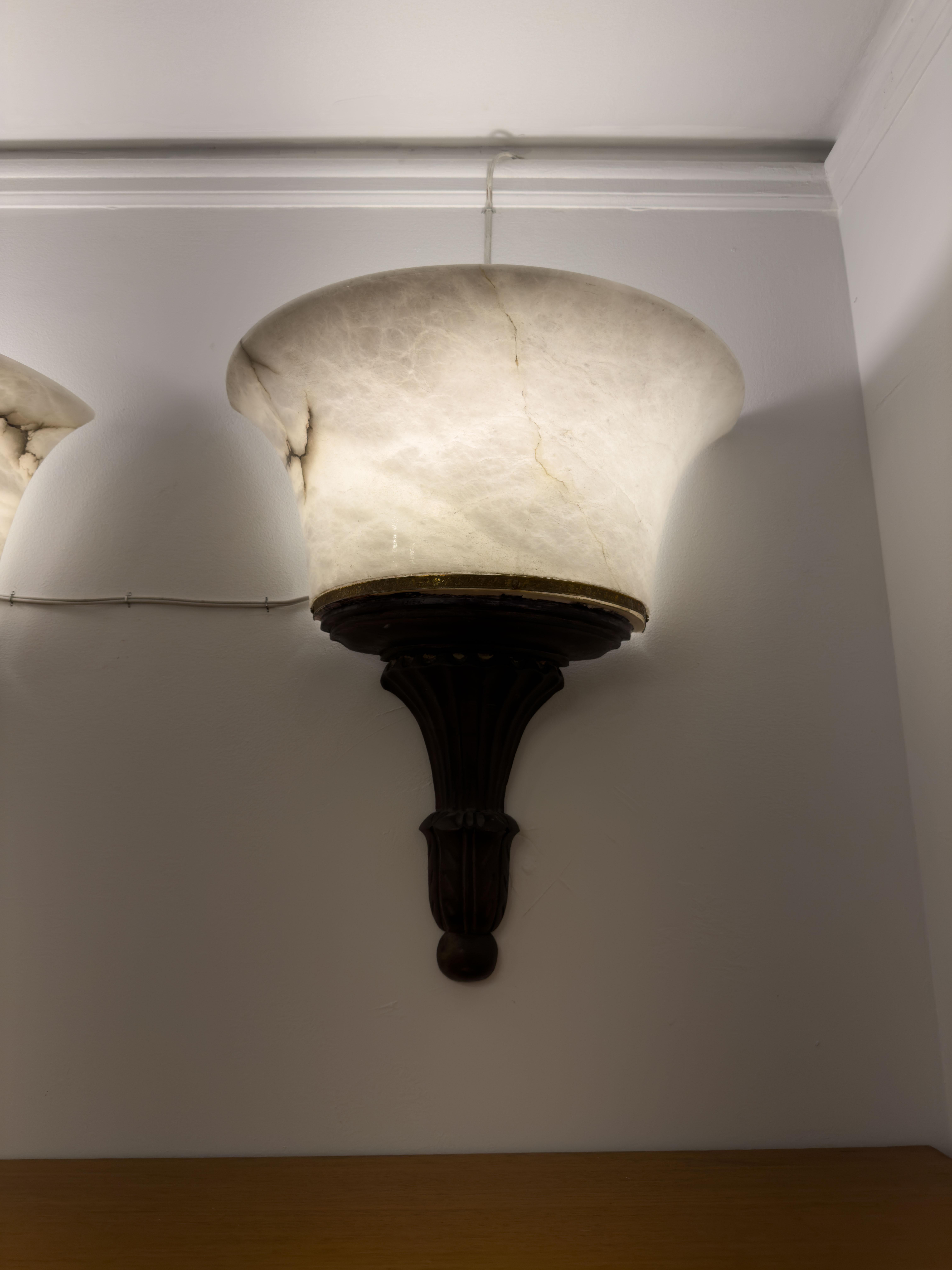 Neoclassical Alabaster and Wood Torches For Sale 2