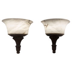 Neoclassical Alabaster and Wood Torches