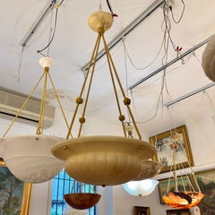 Neoclassical Alabaster Ceiling Fixture, Antique Pendant Light, 1920