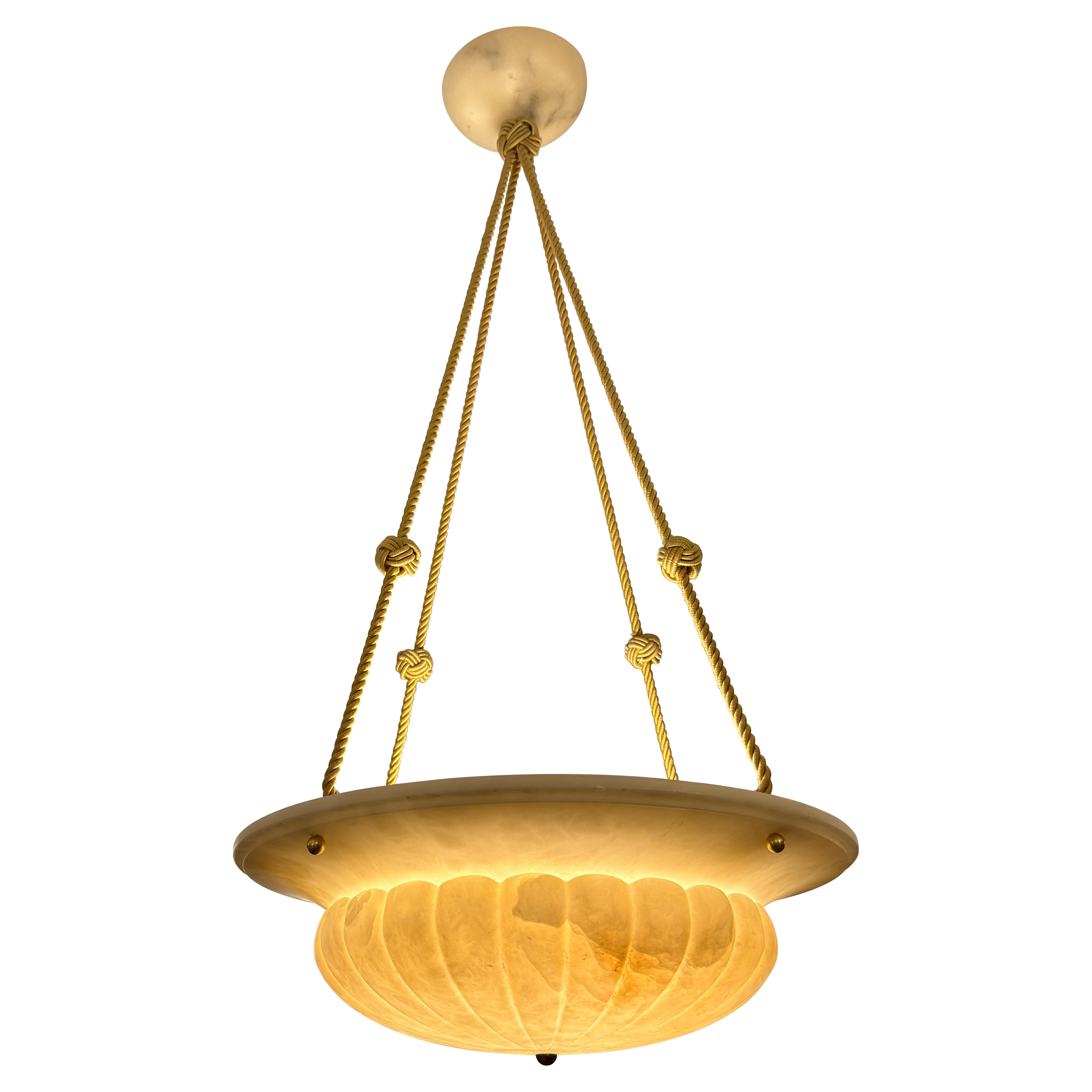 Neoclassical Alabaster Ceiling Fixture, Antique Pendant Light, 1920