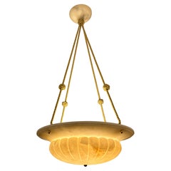 Neoclassical Alabaster Ceiling Fixture, Antique Pendant Light, 1920