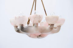 Neoclassical Alabaster Chandelier with Bronze Rosette, France, 1920