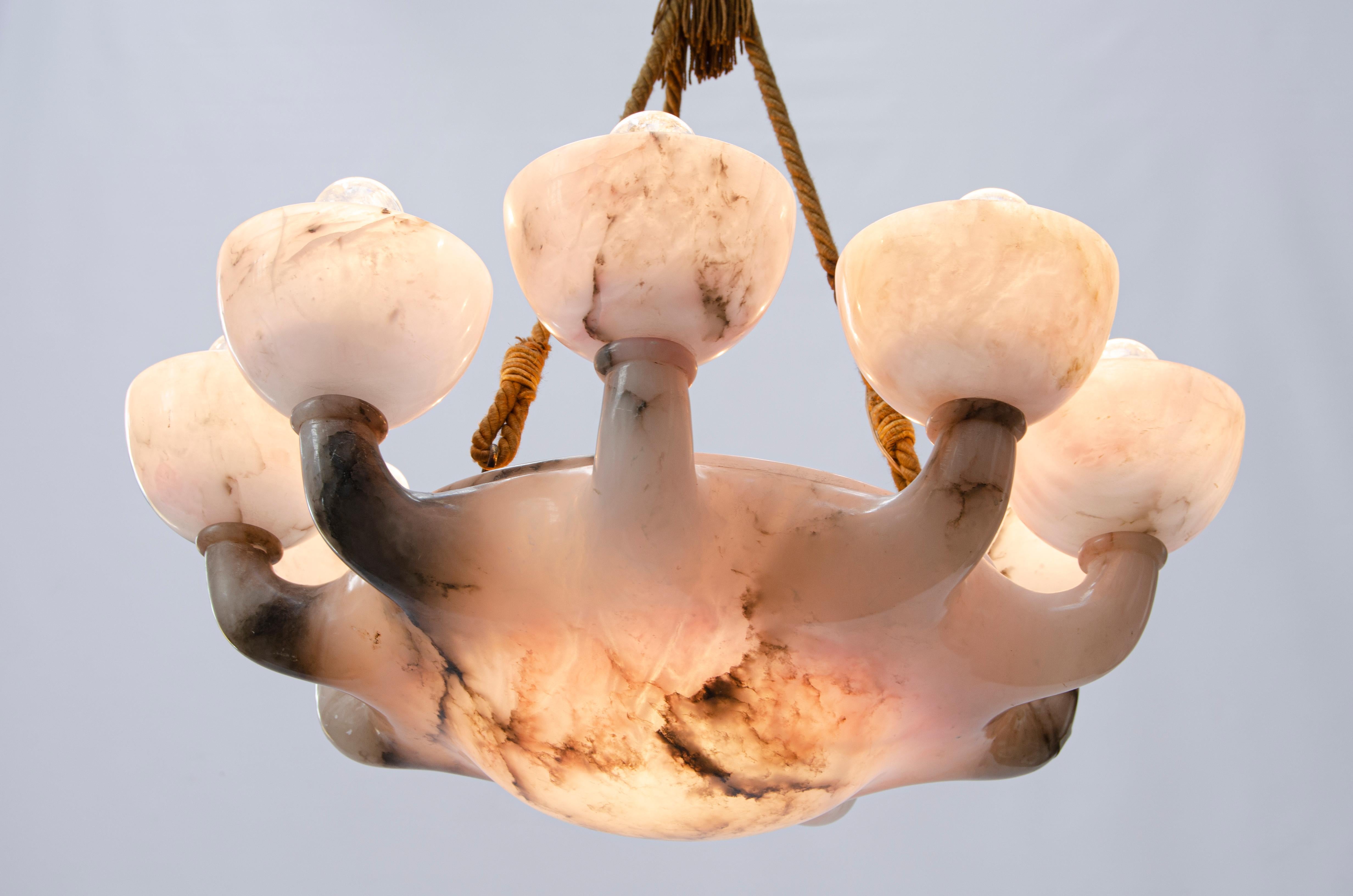 French Neoclassical Alabaster Chandelier For Sale