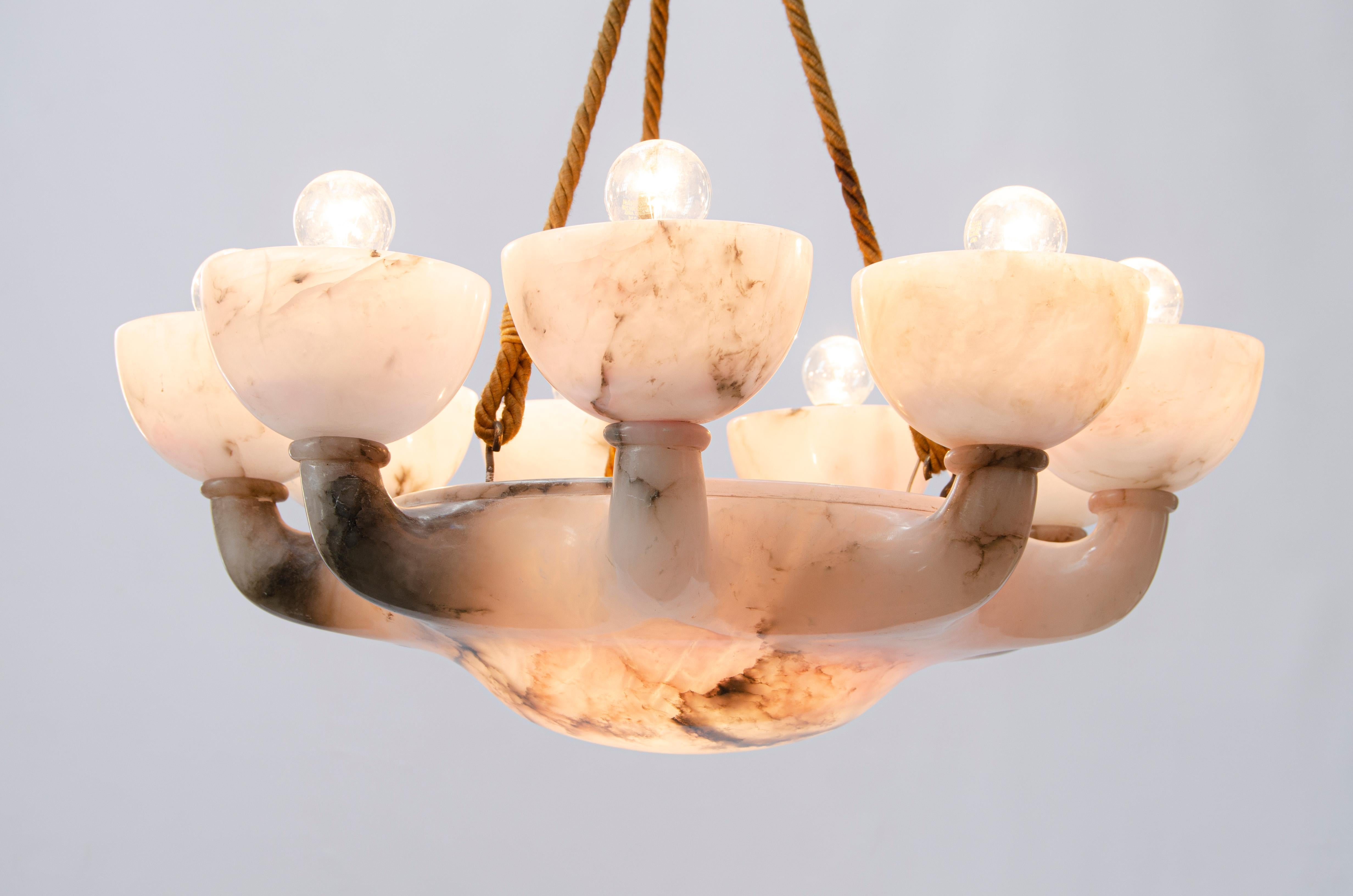 Early 20th Century Neoclassical Alabaster Chandelier For Sale