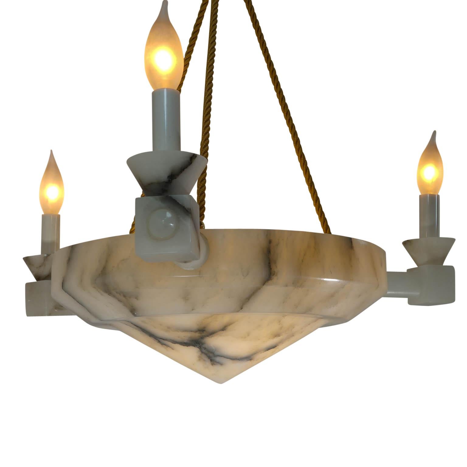 Neoclassical Alabaster Chandelier, Sweden, 1890 In Excellent Condition In New York, NY