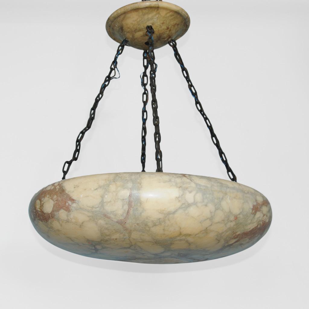 20th Century Neoclassical Alabaster Stone Hanging Light / Pendant, Origin: Sweden, Circa 1910