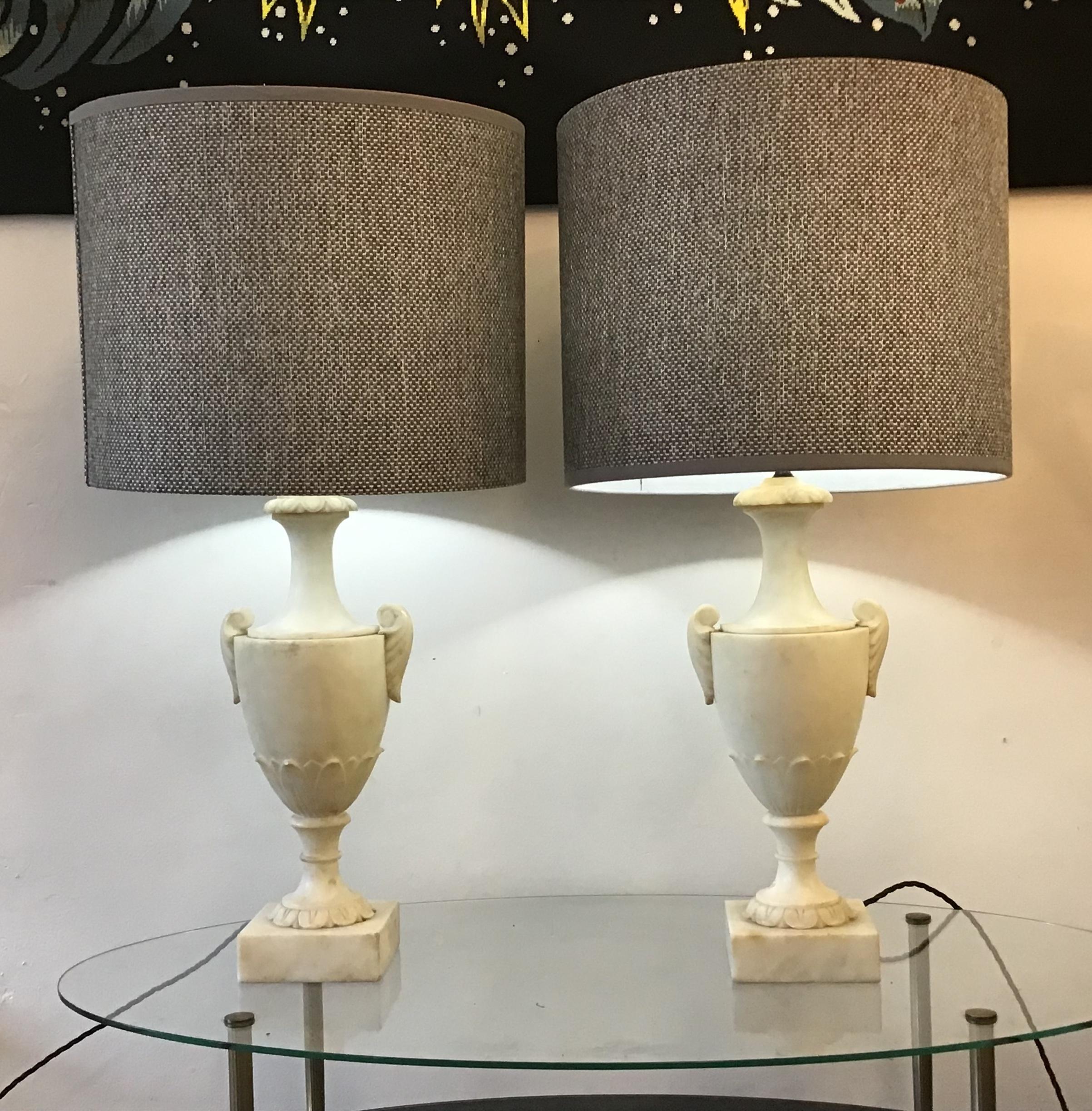 Neoclassical Revival Neoclassical Alabaster Italian Table Lamps
