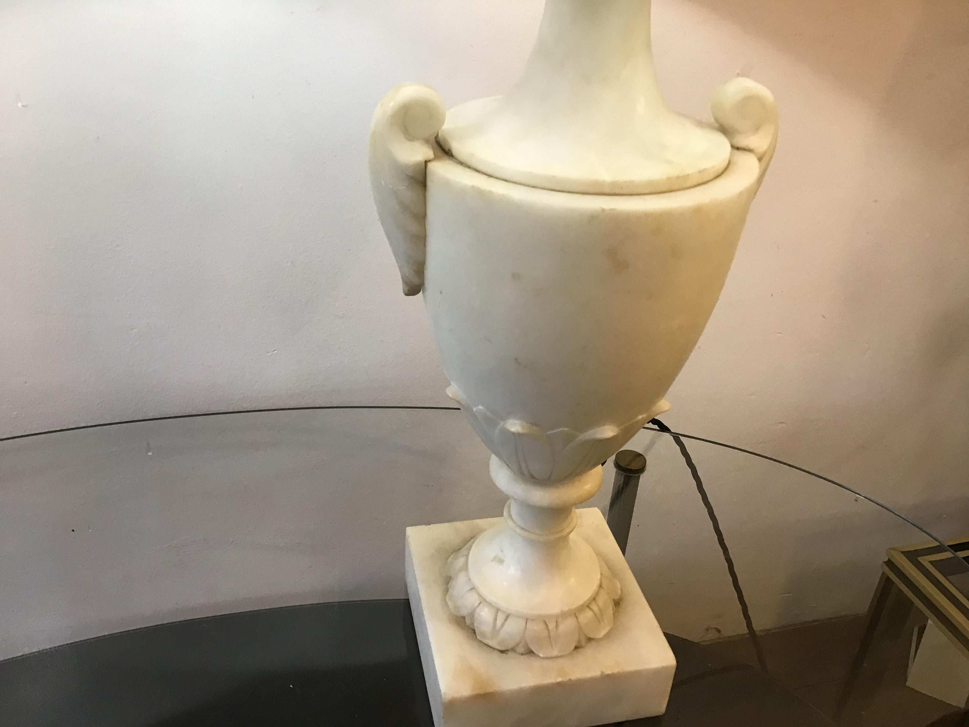 European Neoclassical Alabaster Italian Table Lamps