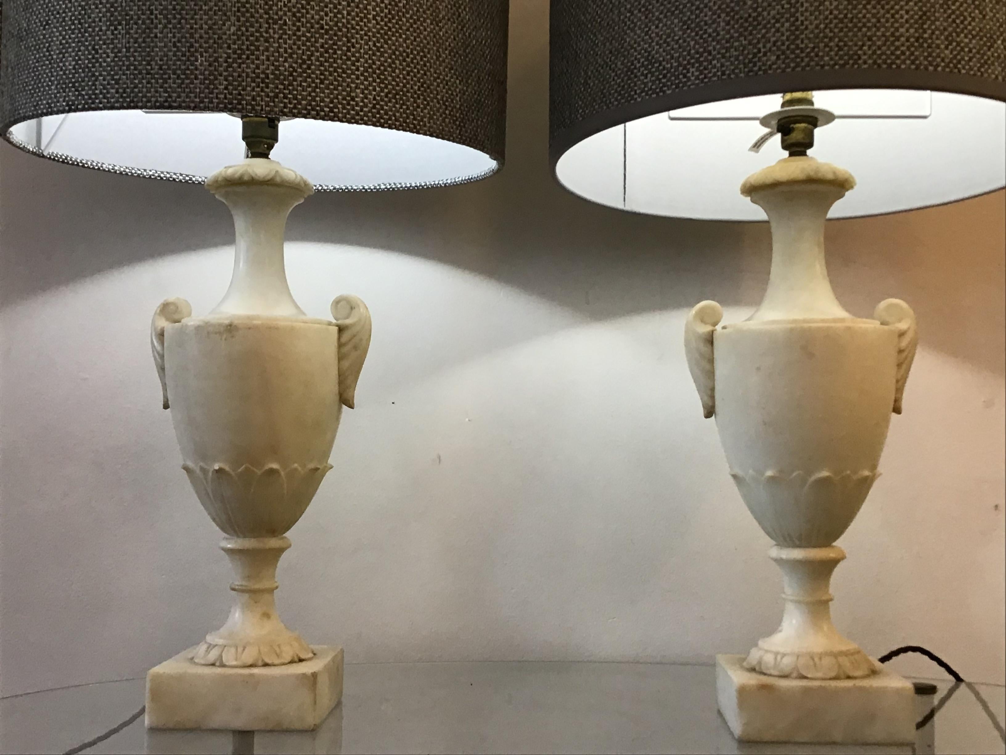 Neoclassical Alabaster Italian Table Lamps 3