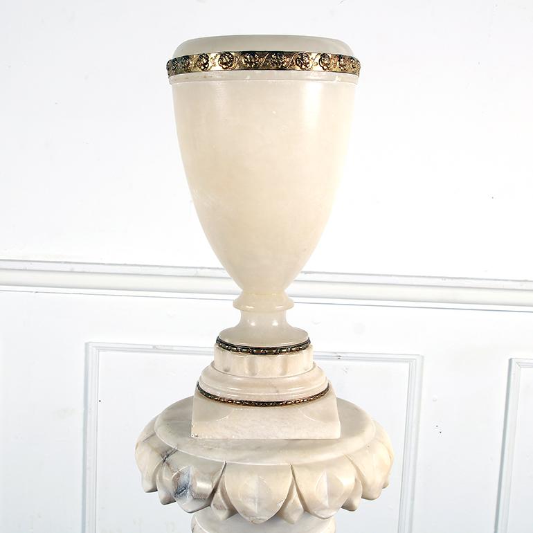 French Neoclassical Alabaster Pedestal & Urn Lamp