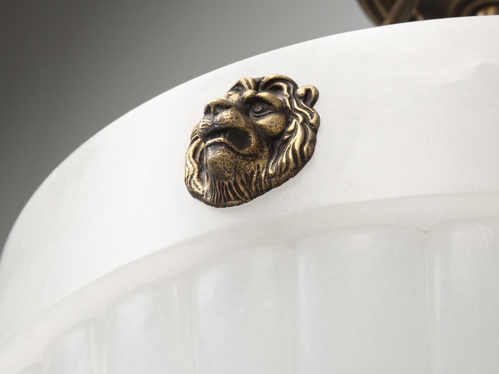 Neoclassical Alabaster Pendant Chandelier with Bronze Lions 9