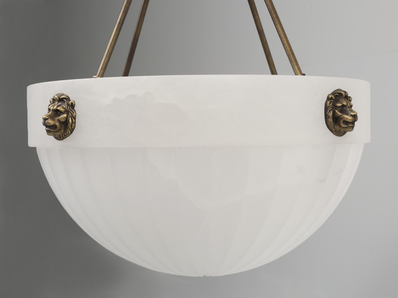 Neoclassical Alabaster Pendant Chandelier with Bronze Lions 2