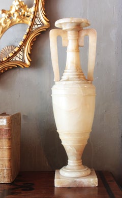 Neoclassical Alabaster Amphora Shade Urn Lamp with Handles