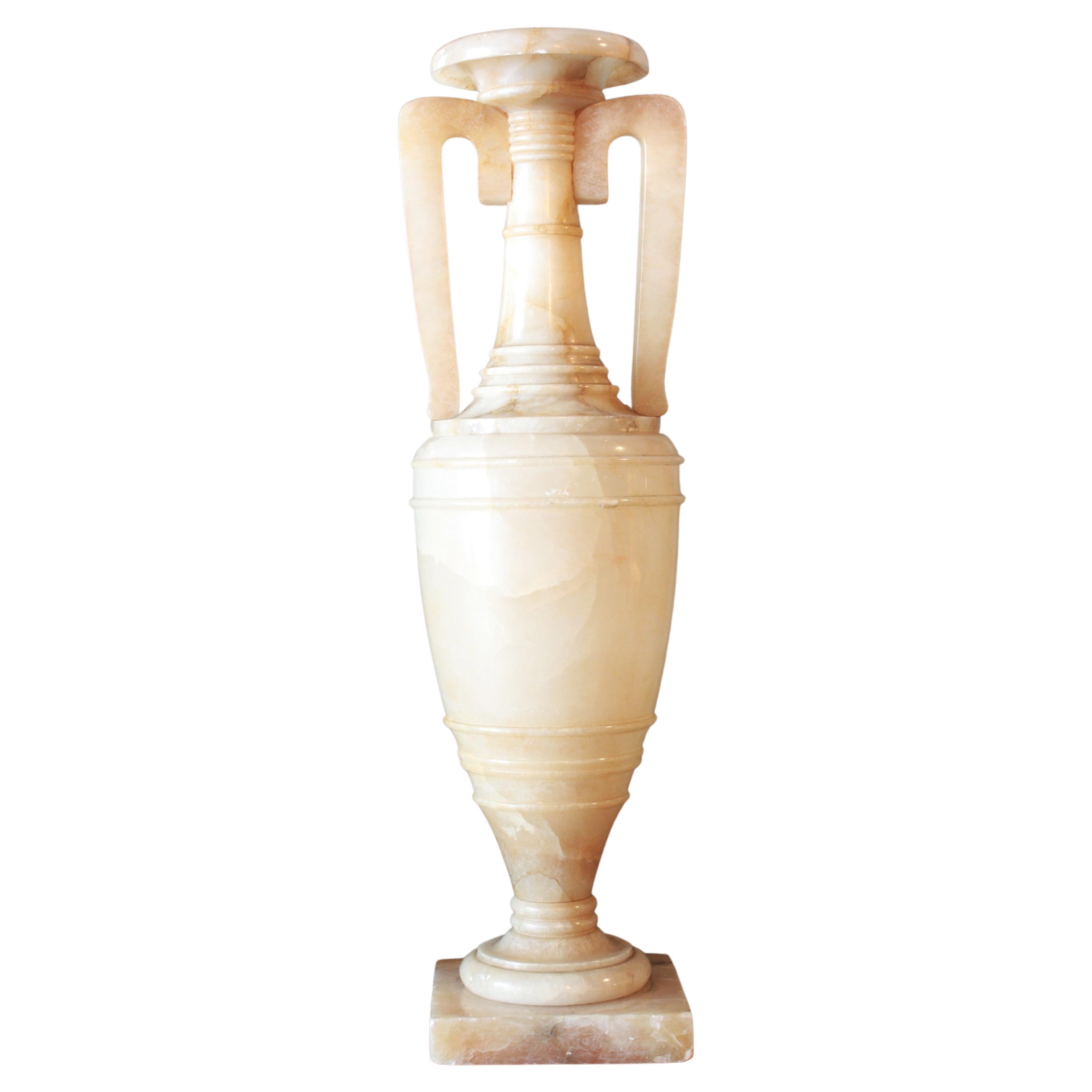 Neoclassical  Alabaster Urn Lamp with Handles & Amphora Shape