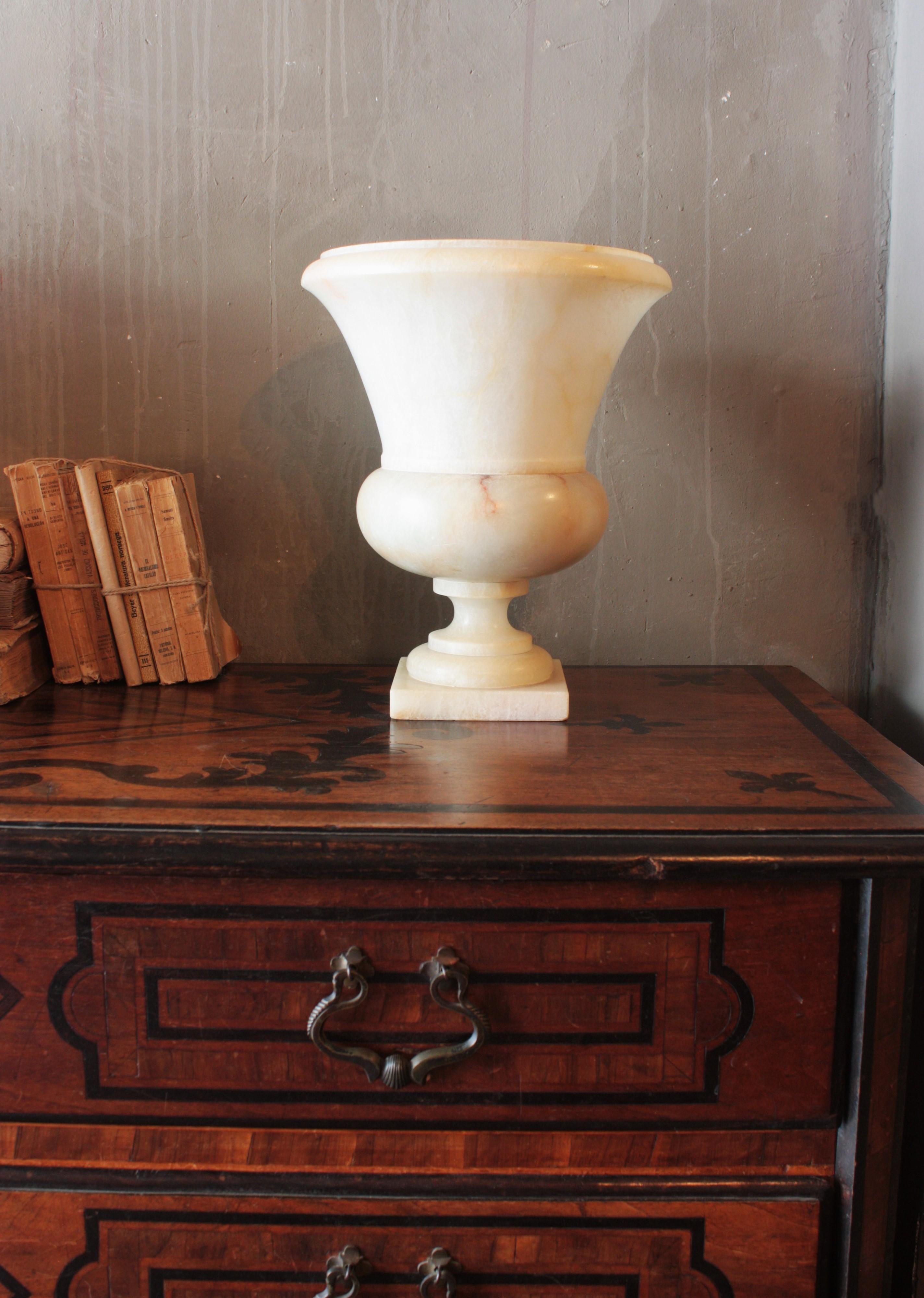 Carved Neoclassical Alabaster Urn Uplighter Lamp For Sale