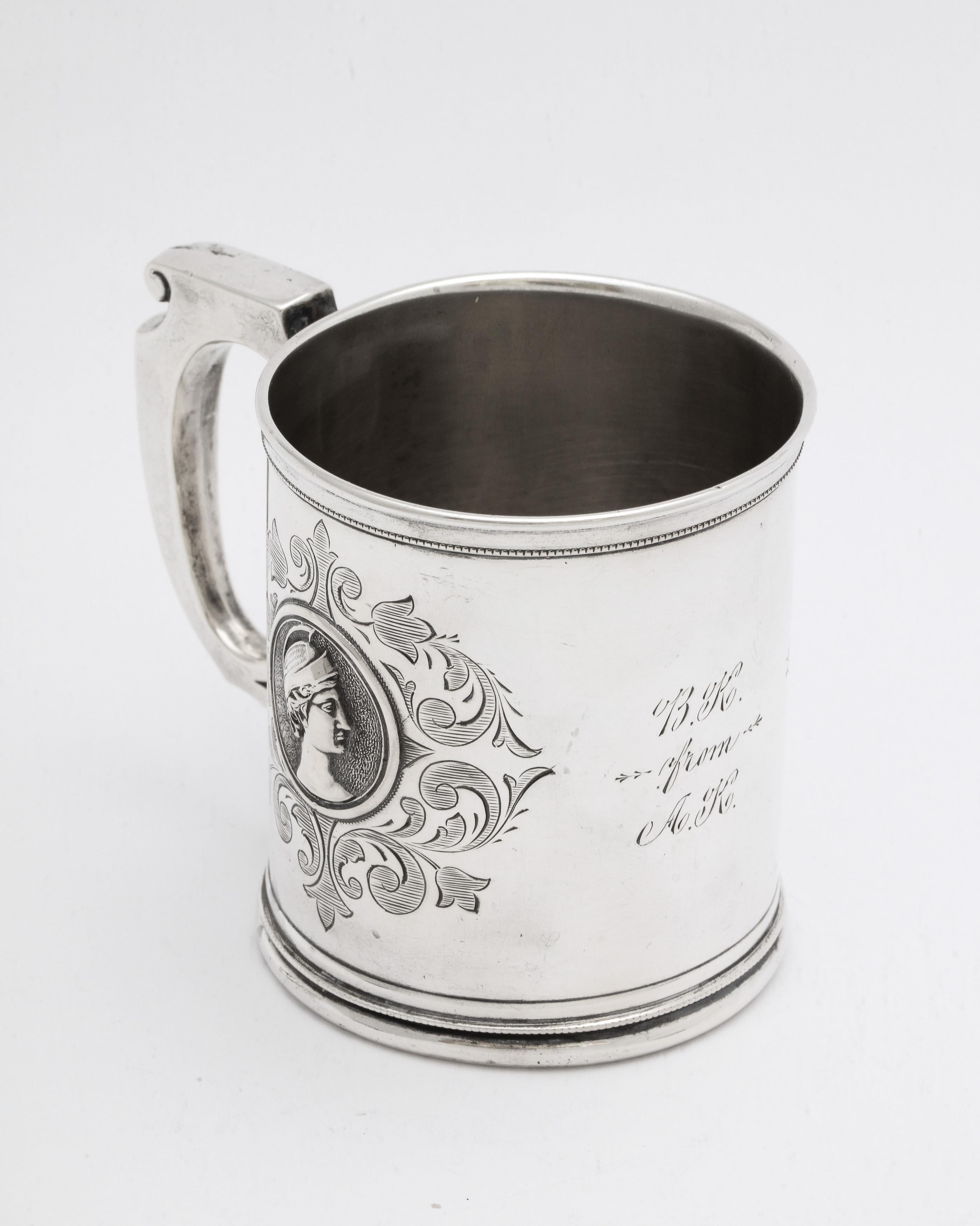Neoclassical American Coin Silver '.900' Medallion Mug/Cup In Good Condition In New York, NY
