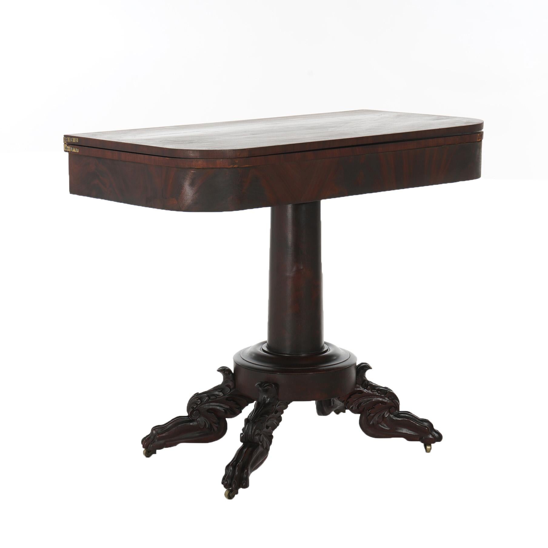Neoclassical American Empire Flame Mahogany Game Table with Paw Feet c1840 For Sale 5