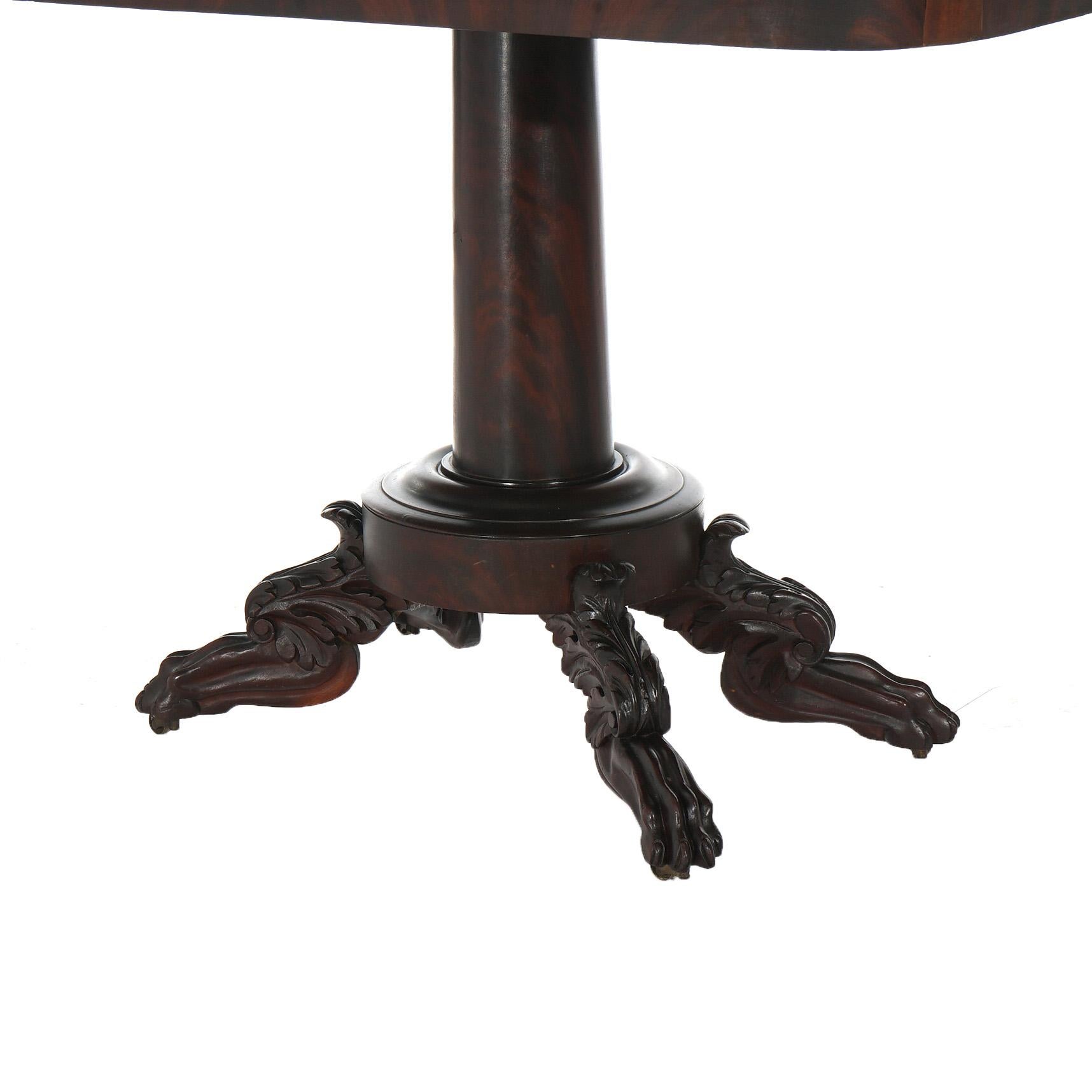 Neoclassical American Empire Flame Mahogany Game Table with Paw Feet c1840 For Sale 7