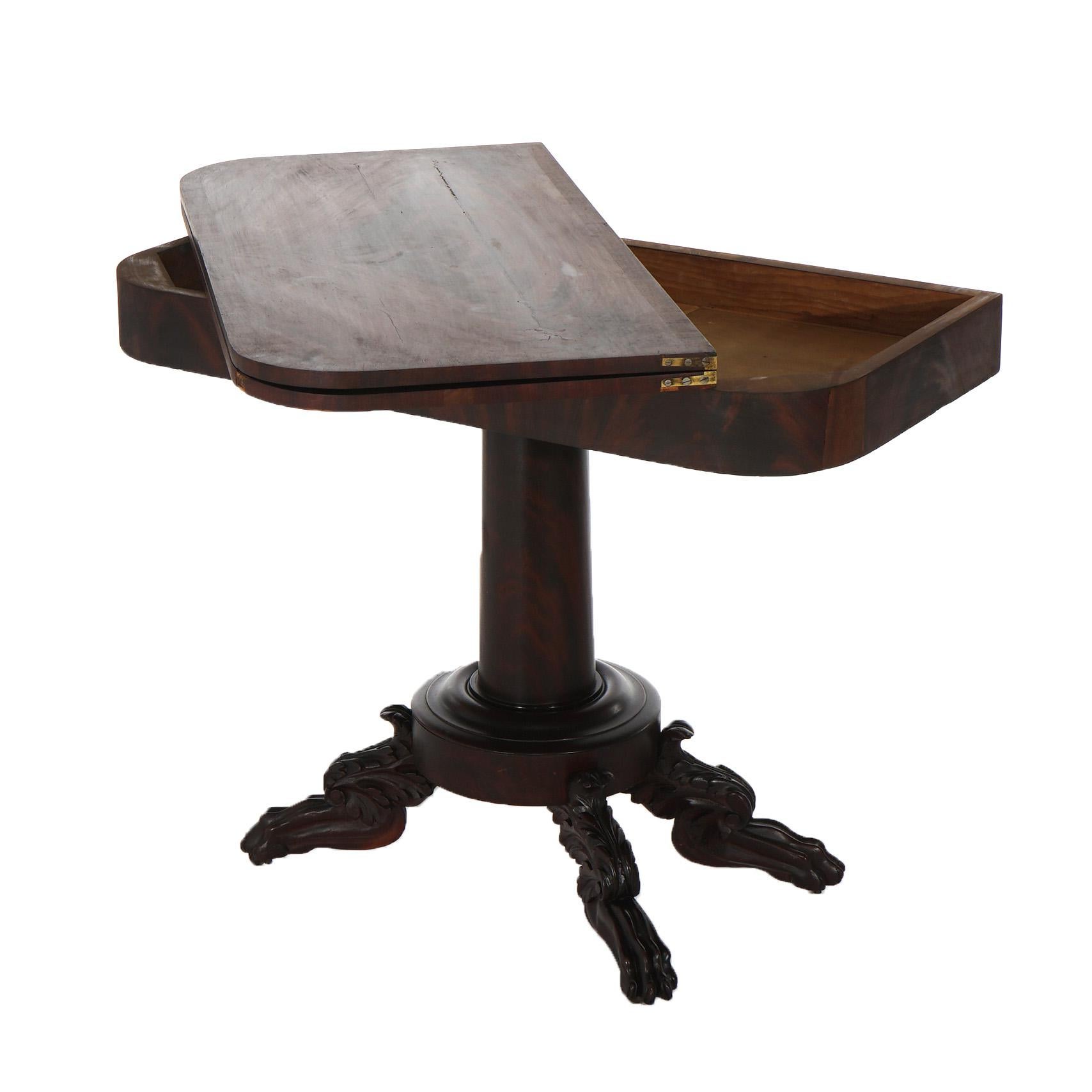 Neoclassical American Empire Flame Mahogany Game Table with Paw Feet c1840 In Good Condition For Sale In Big Flats, NY