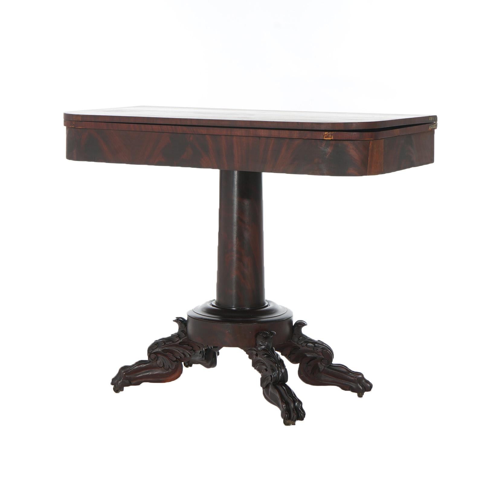 Neoclassical American Empire Flame Mahogany Game Table with Paw Feet c1840 For Sale 1