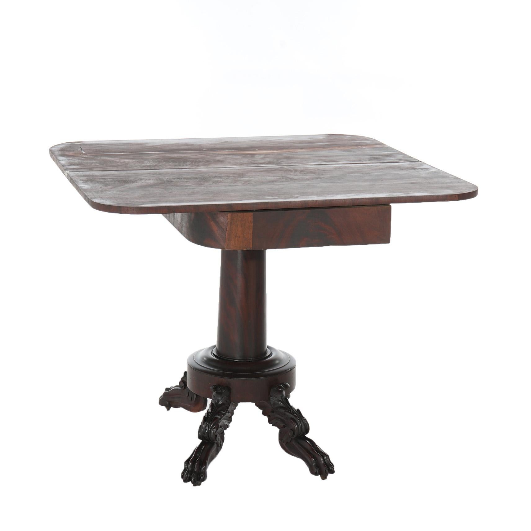 Neoclassical American Empire Flame Mahogany Game Table with Paw Feet c1840 For Sale 2