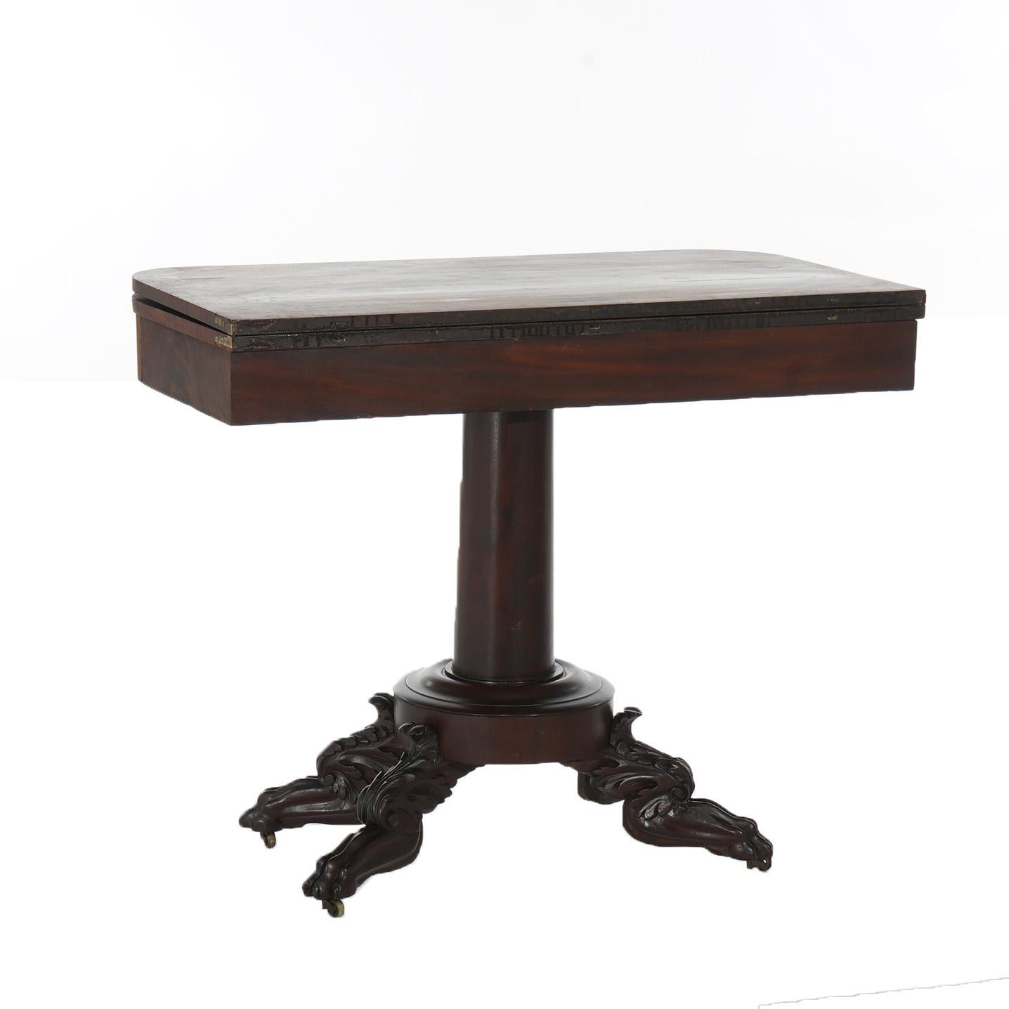 Neoclassical American Empire Flame Mahogany Game Table with Paw Feet c1840 For Sale 3