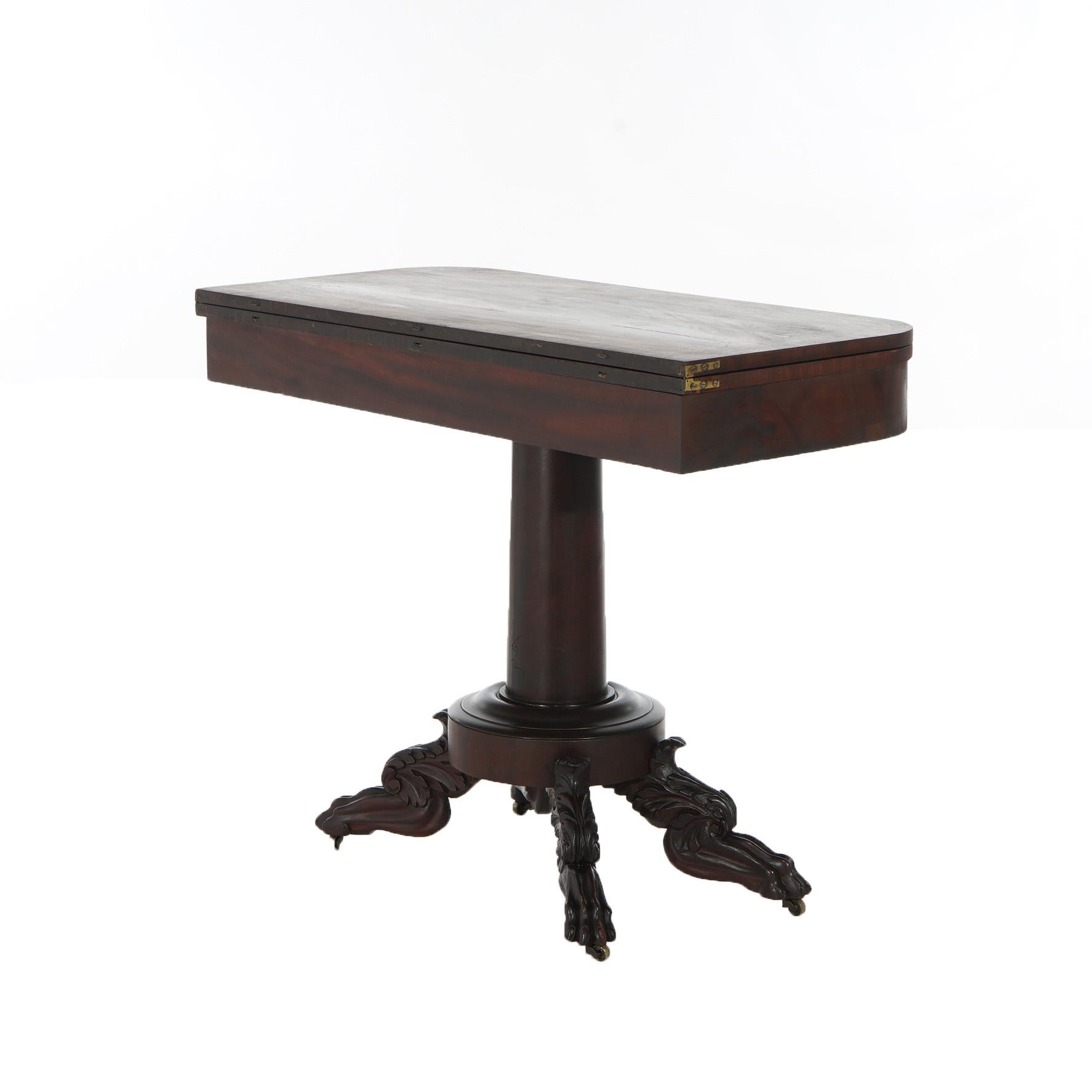 Neoclassical American Empire Flame Mahogany Game Table with Paw Feet c1840 For Sale 4